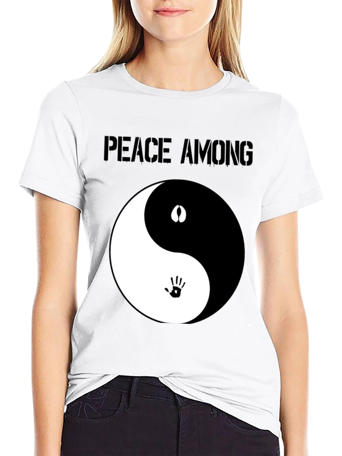 Peace Among Us Yin Yang Graphic Tee - Black