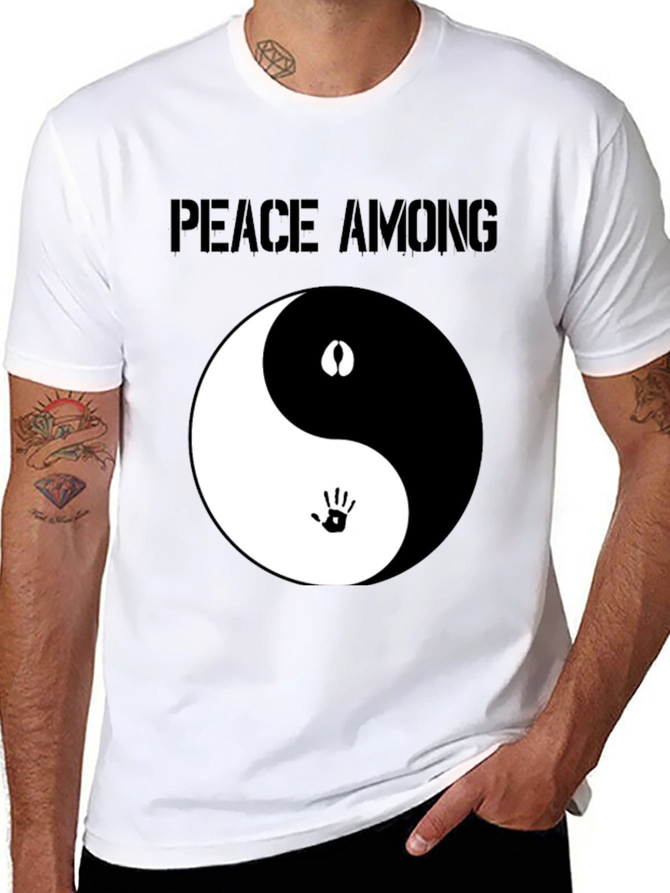 Peace Among Us Yin Yang Graphic Tee - Black