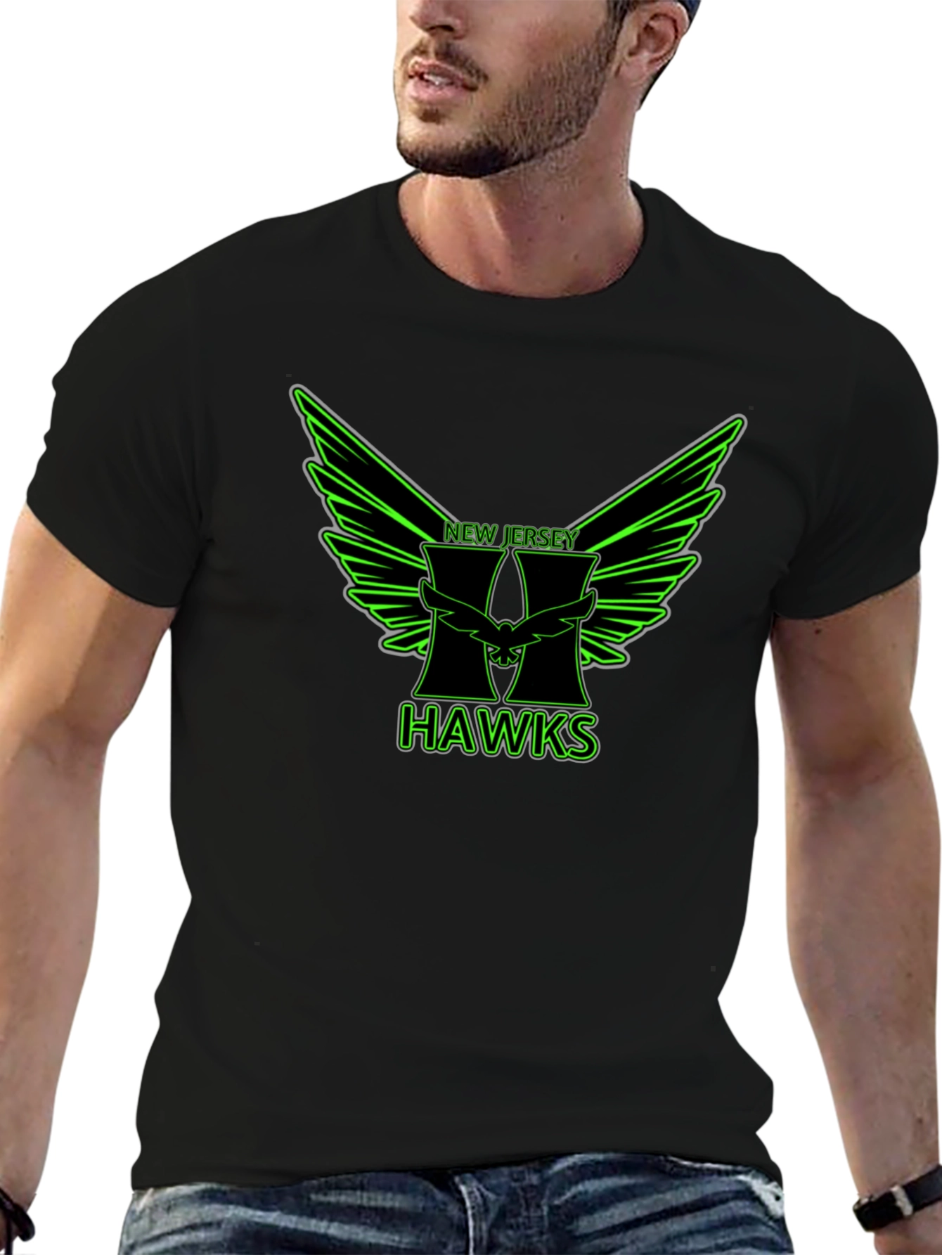 New Jersey Hawks Graphic Tee - Black Cotton