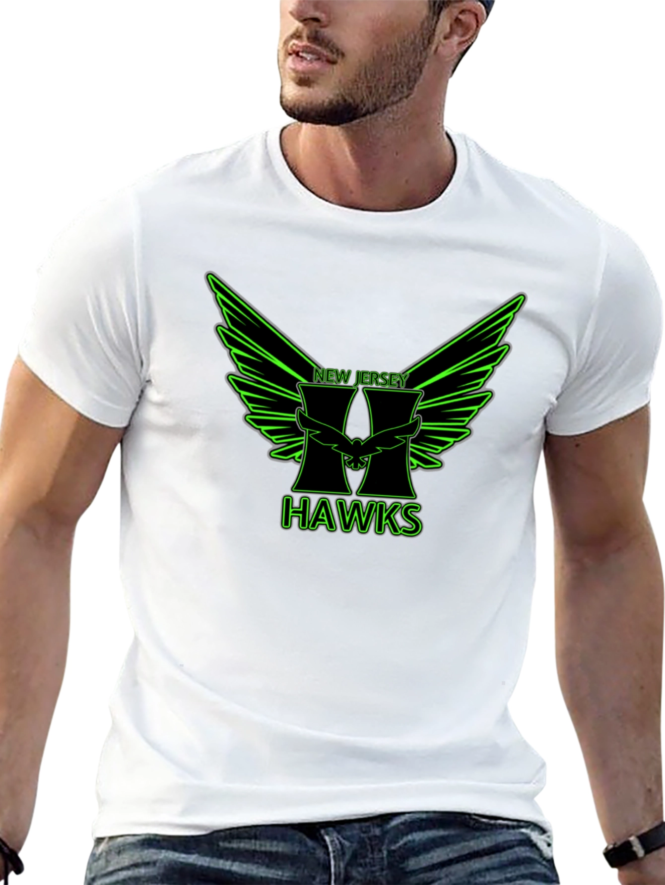 New Jersey Hawks Graphic Tee - Black Cotton