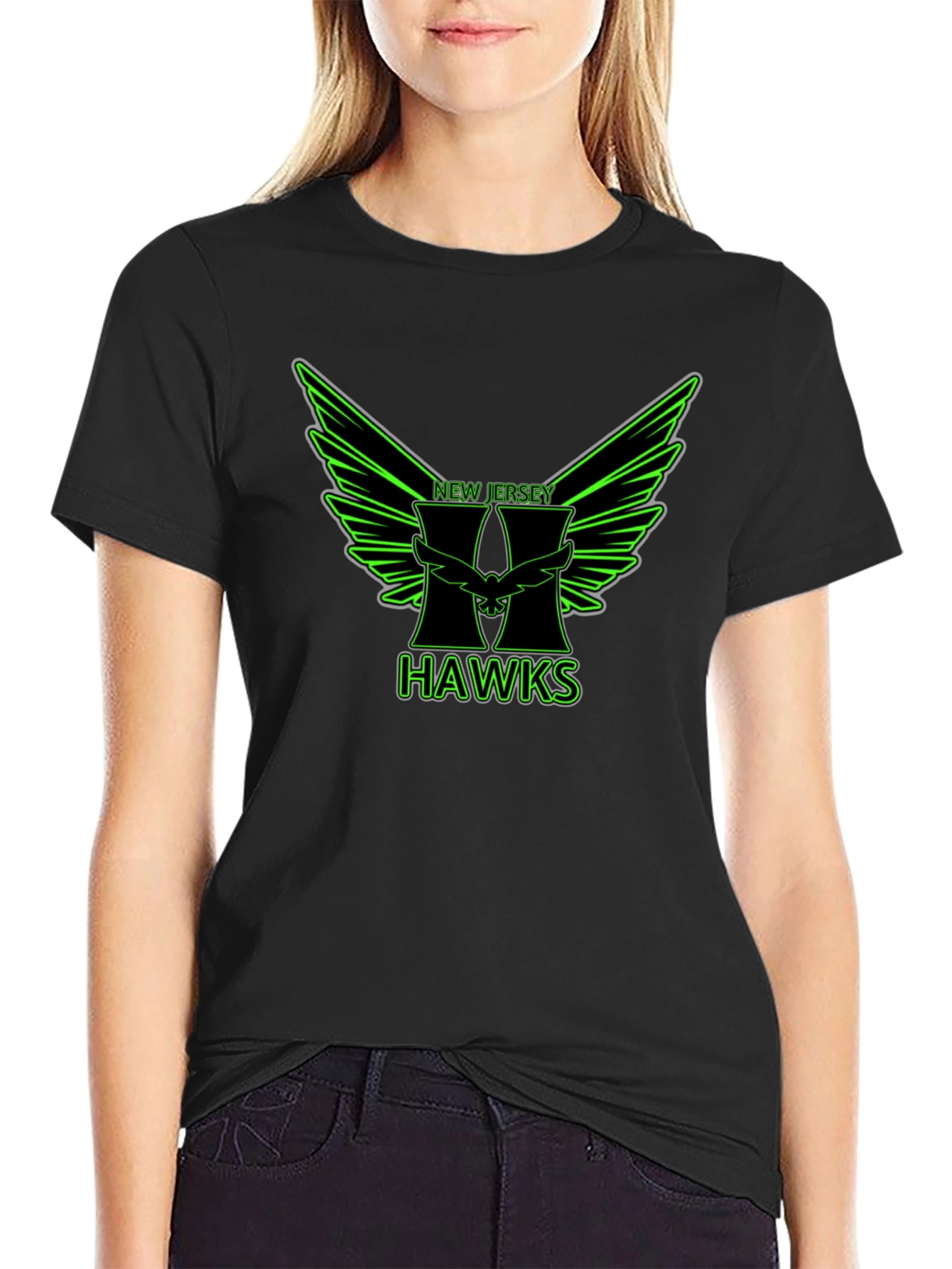 New Jersey Hawks Graphic Tee - Black Cotton