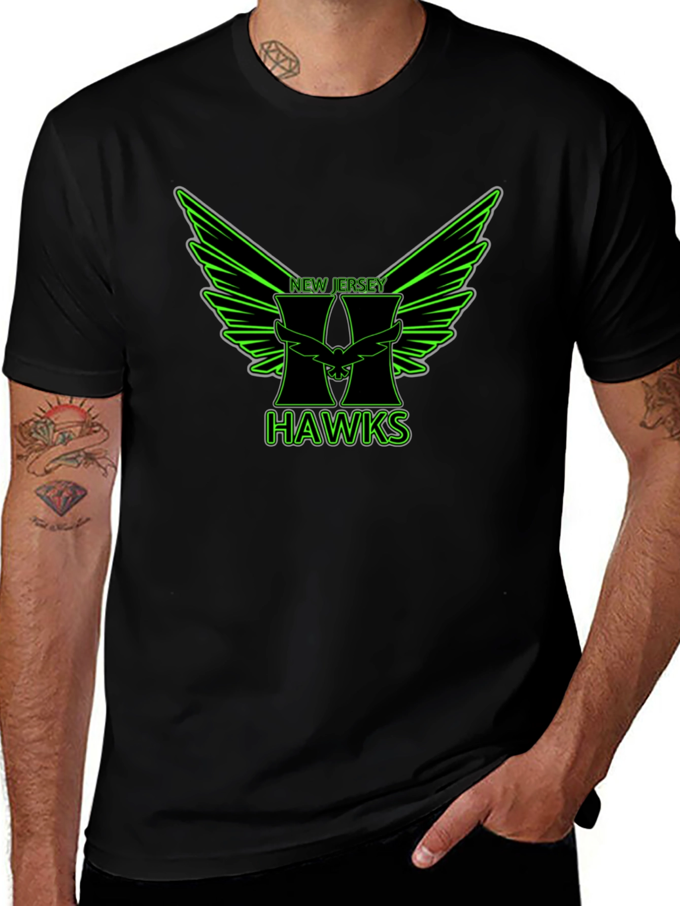 New Jersey Hawks Graphic Tee - Black Cotton