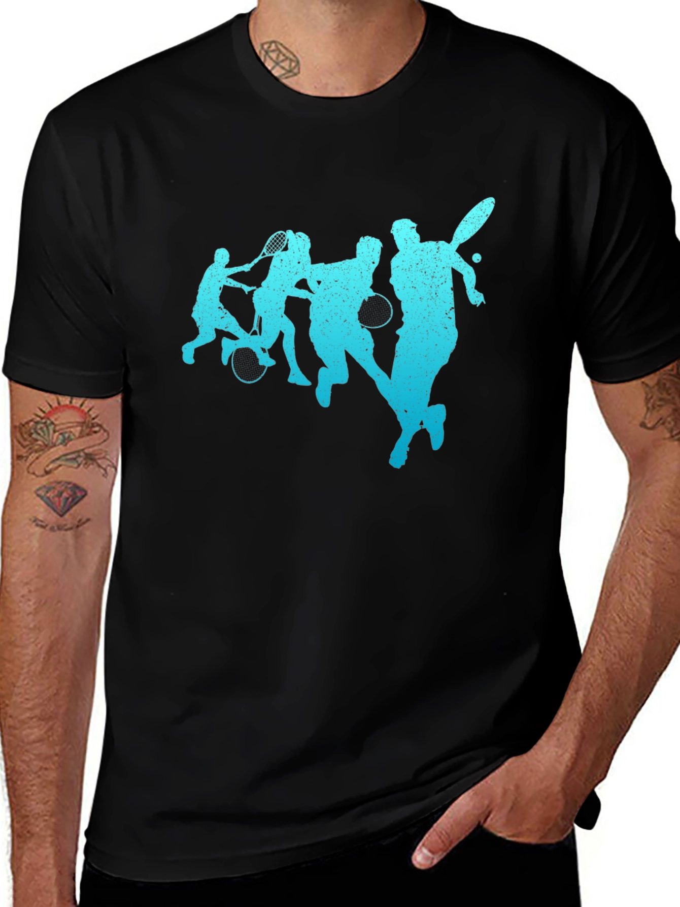 Mens Black Tennis Player Graphic T-Shirt