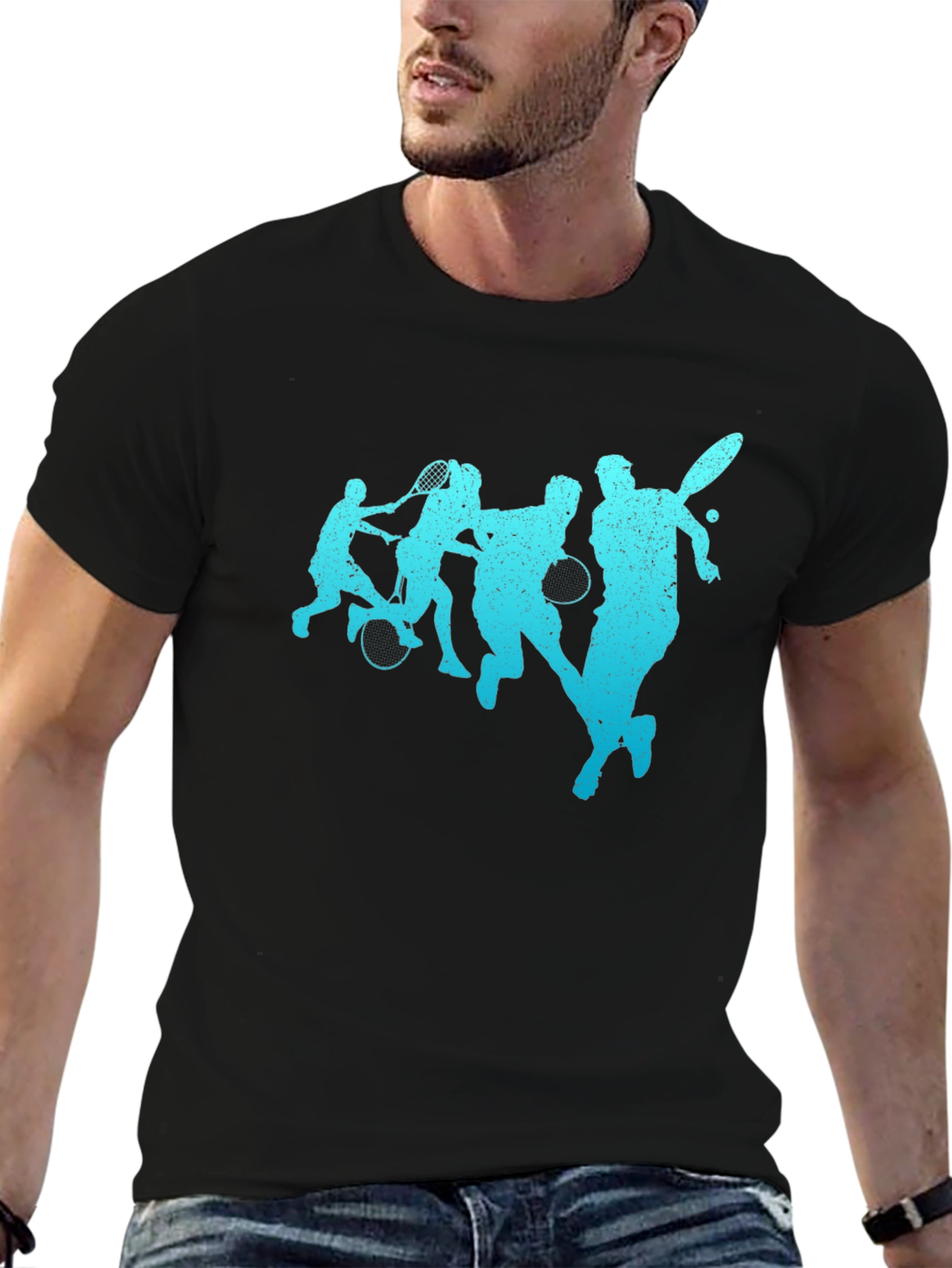 Mens Black Tennis Player Graphic T-Shirt