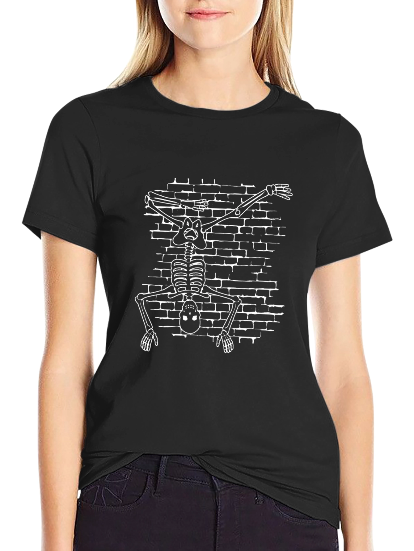Skeleton Dabbing on Bricks Black T-Shirt