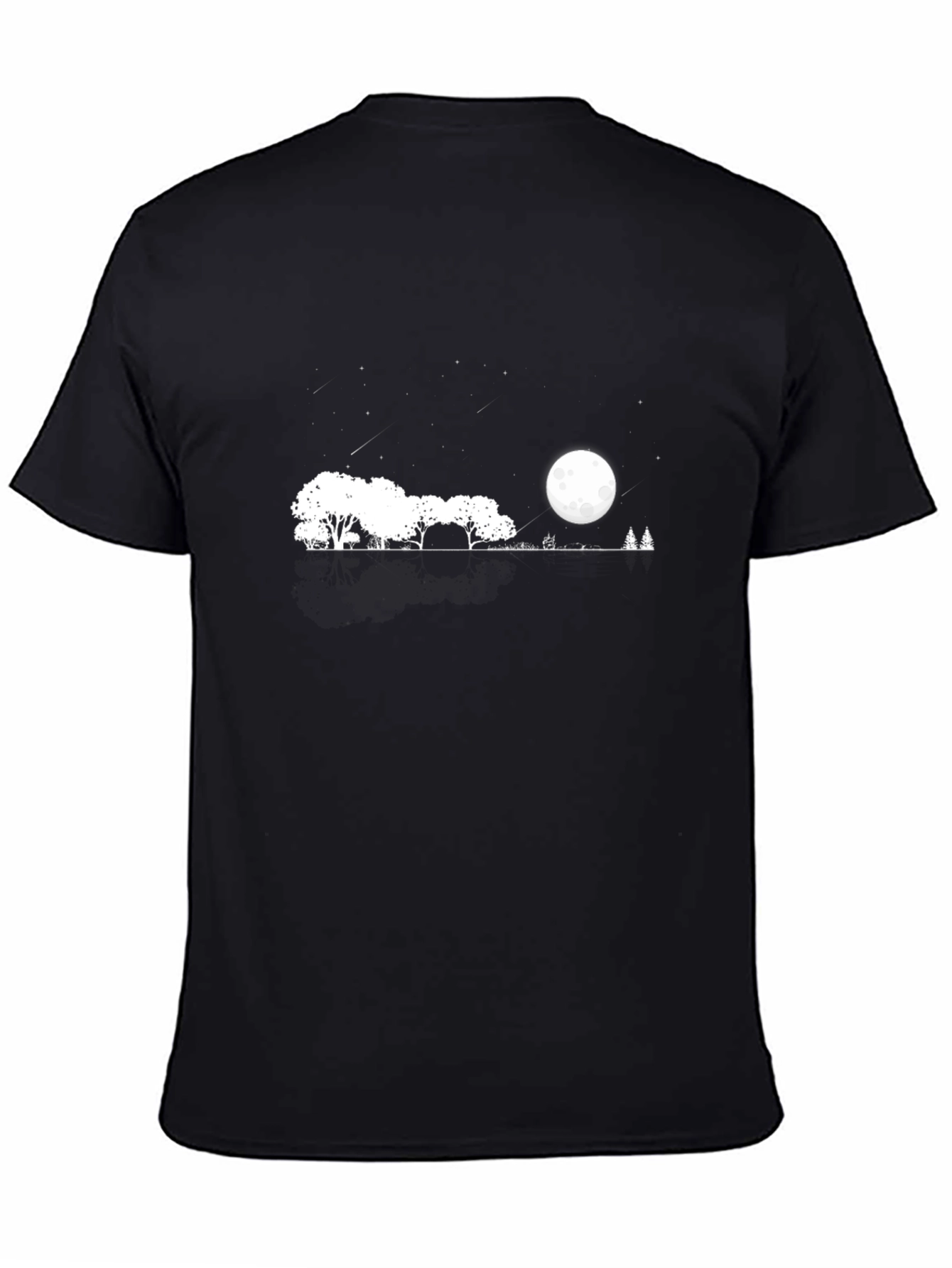Mens Black T-Shirt with Moonlit Landscape Design