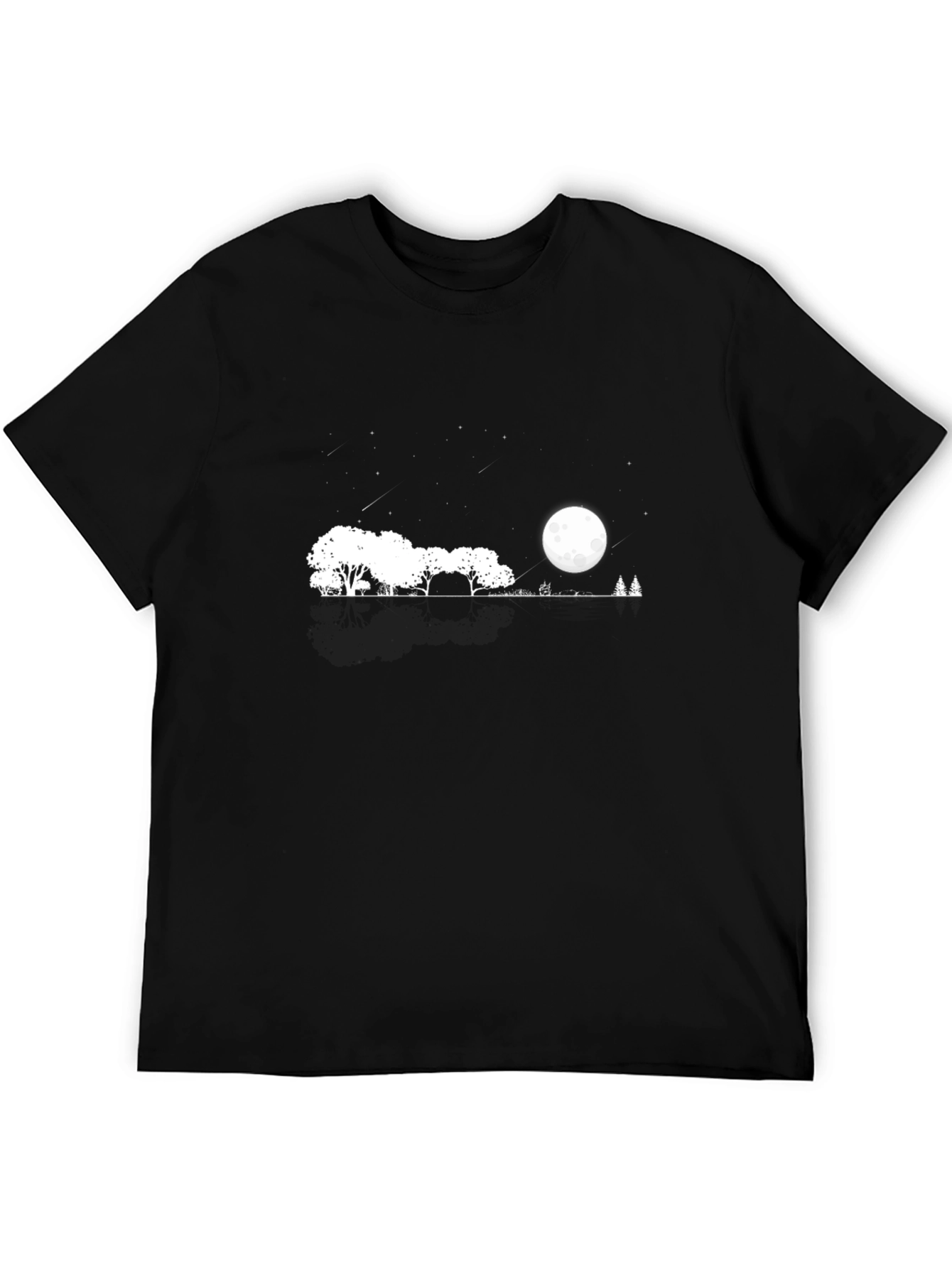 Mens Black T-Shirt with Moonlit Landscape Design