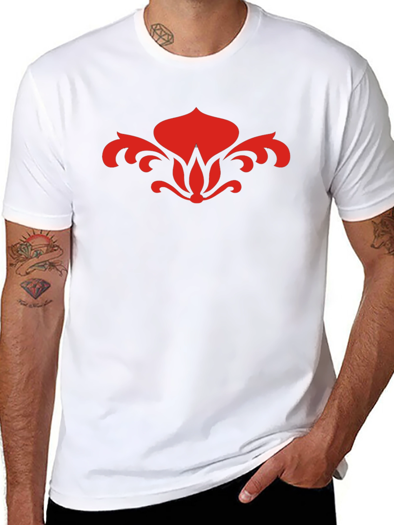 Red Floral Graphic Black T-Shirt