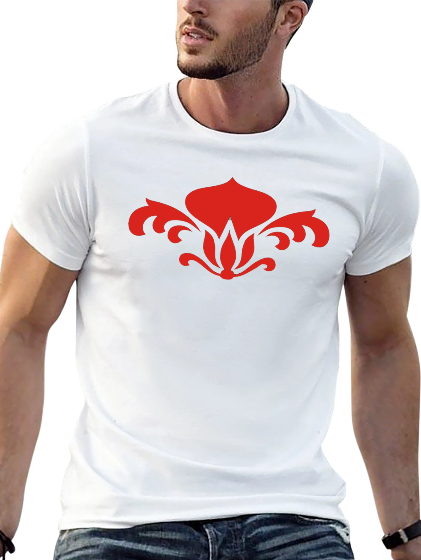 Red Floral Graphic Black T-Shirt