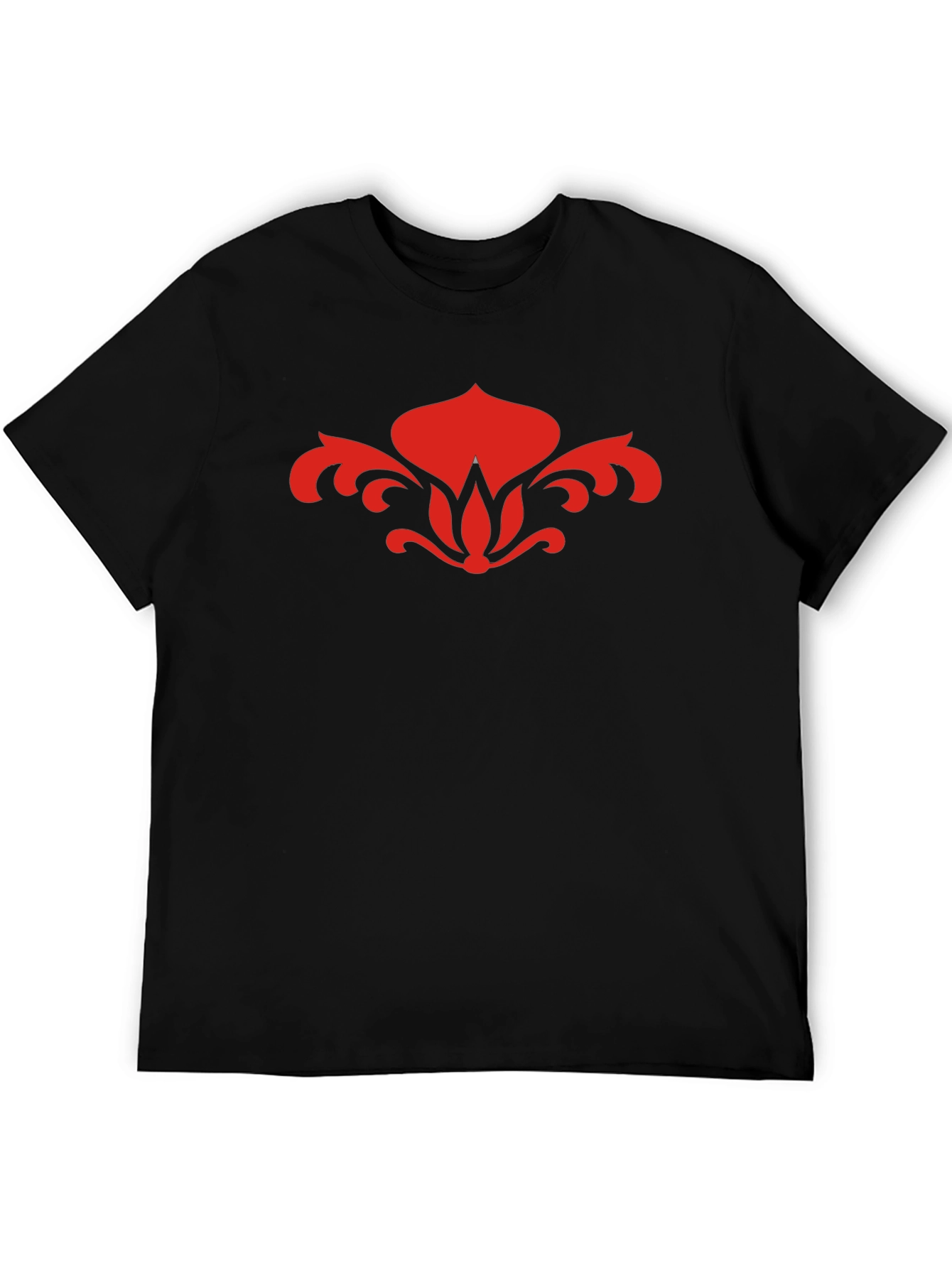 Red Floral Graphic Black T-Shirt