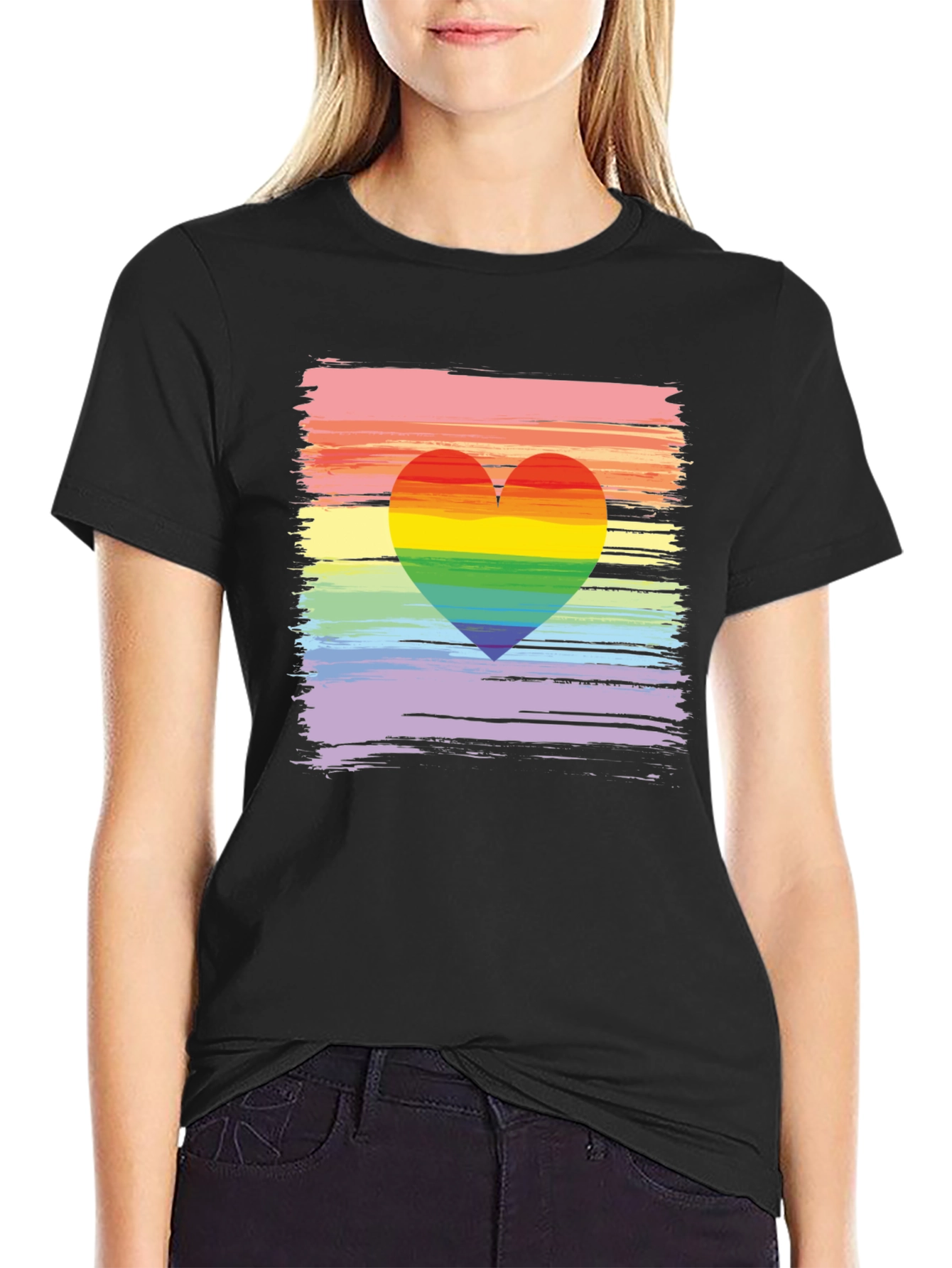 Rainbow Heart Brushstroke Graphic Tee