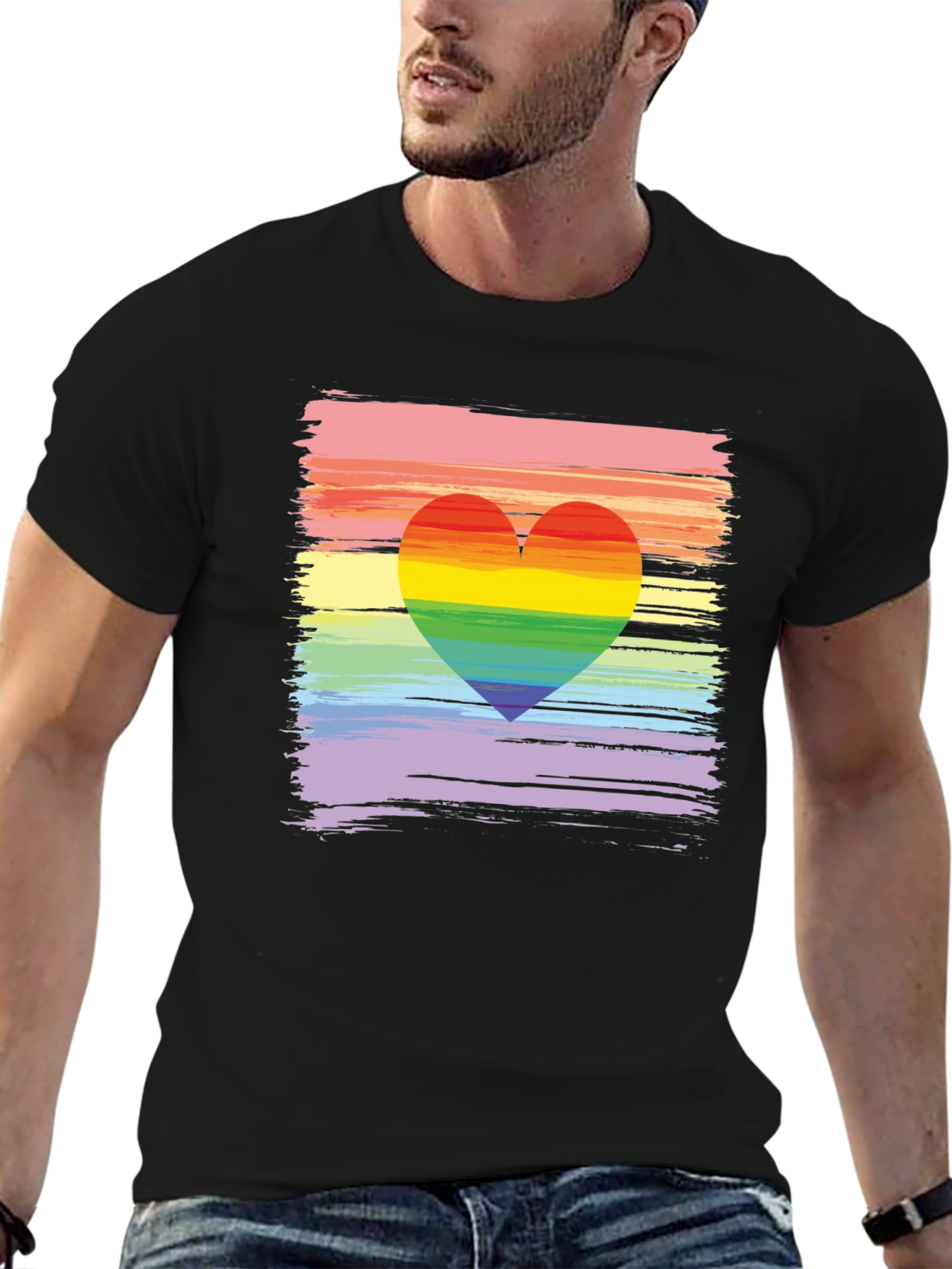 Rainbow Heart Brushstroke Graphic Tee