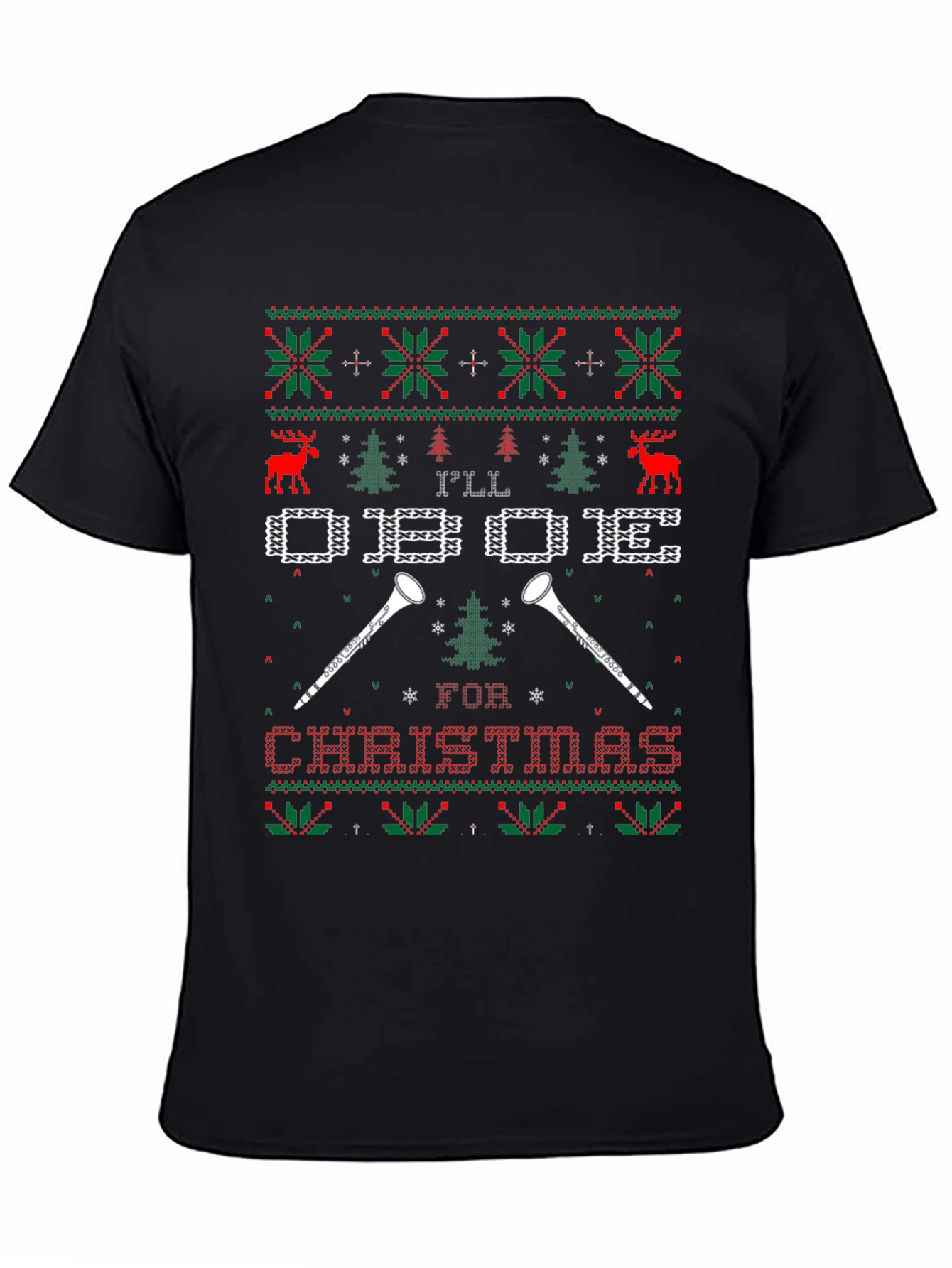 Oboe Christmas Holiday Ugly Sweater Style T-Shirt