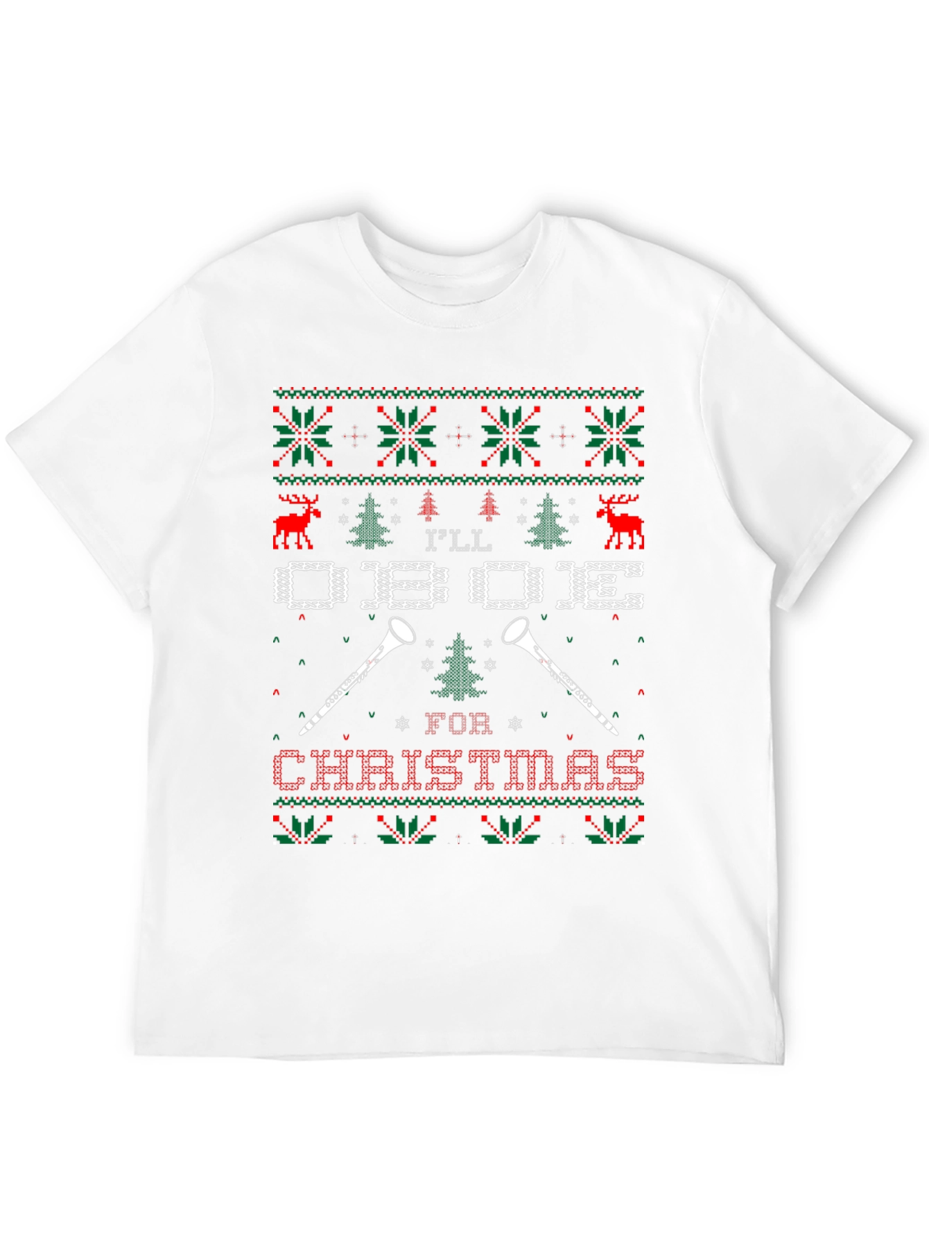 Oboe Christmas Holiday Ugly Sweater Style T-Shirt