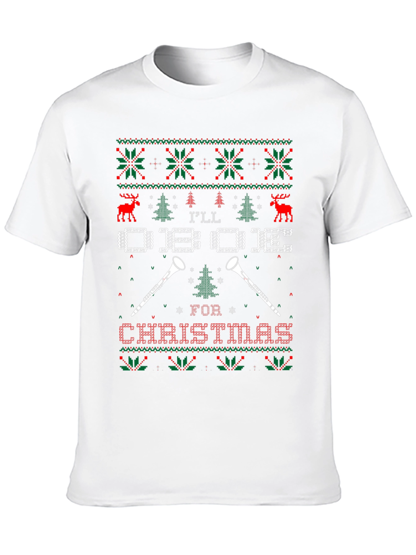 Oboe Christmas Holiday Ugly Sweater Style T-Shirt
