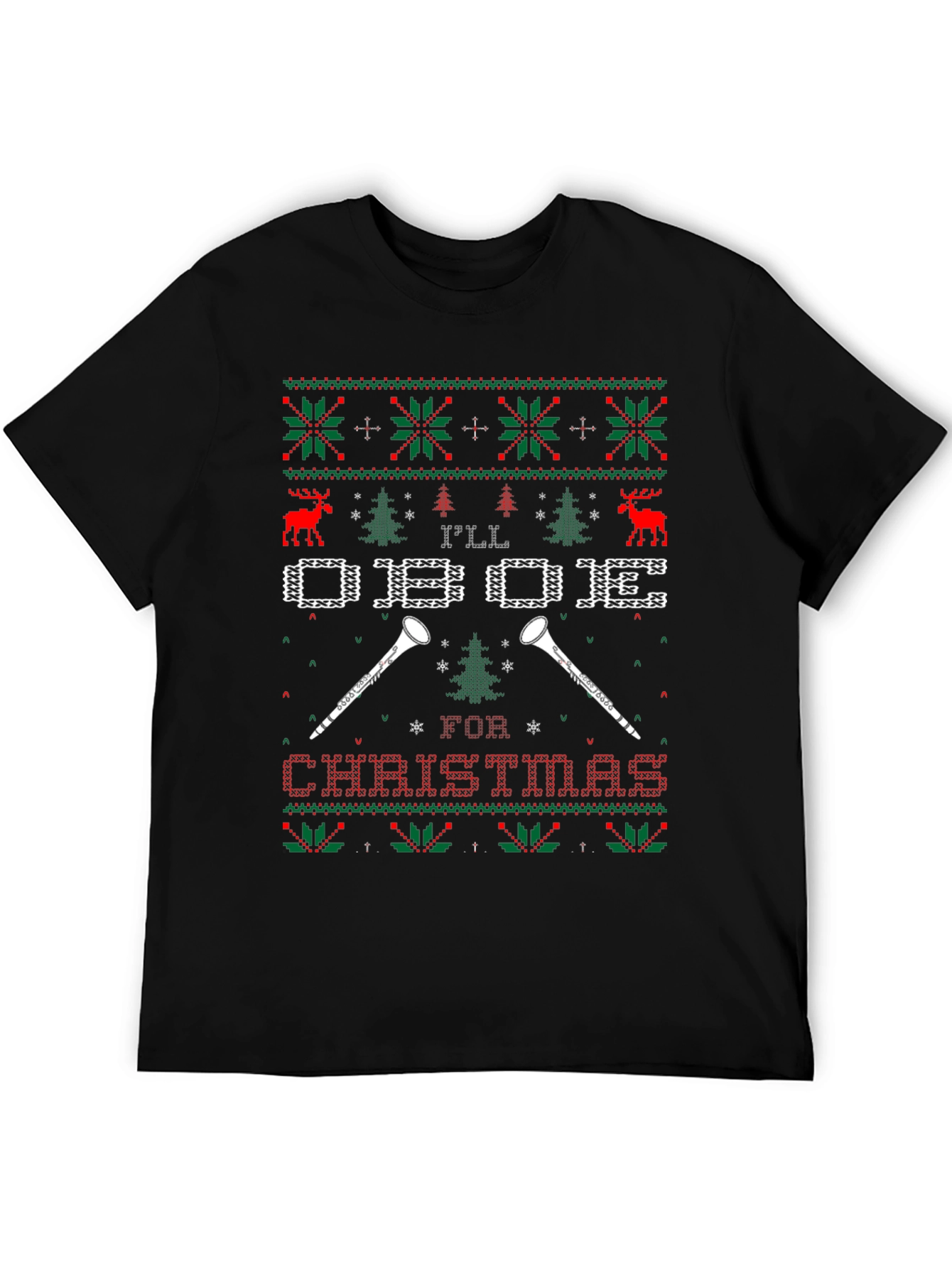 Oboe Christmas Holiday Ugly Sweater Style T-Shirt