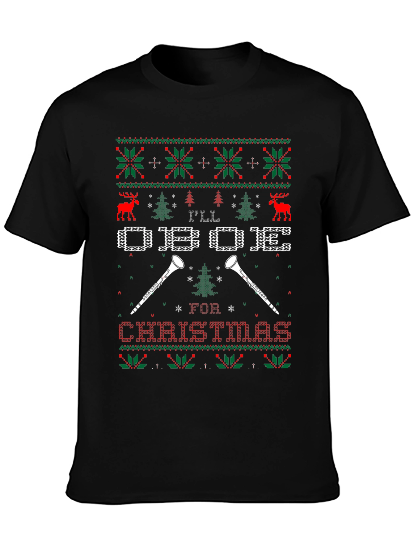 Oboe Christmas Holiday Ugly Sweater Style T-Shirt