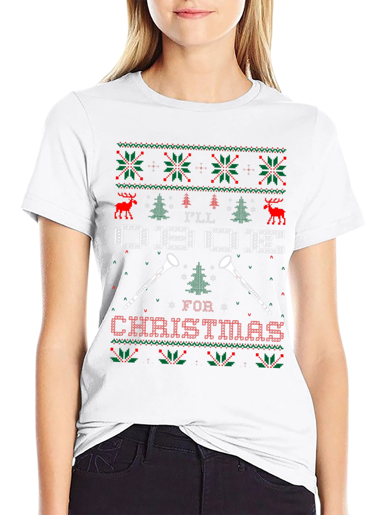 Oboe Christmas Holiday Ugly Sweater Style T-Shirt