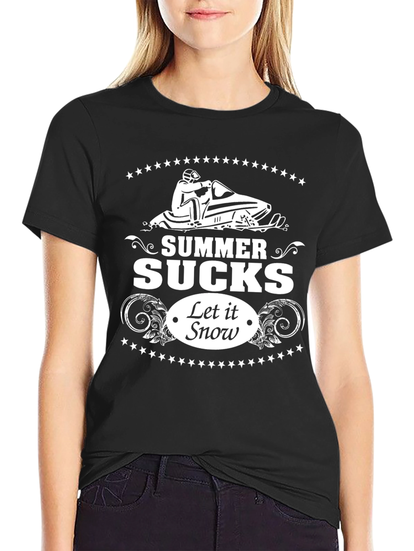 Summer Sucks Let It Snow Black Graphic Tee