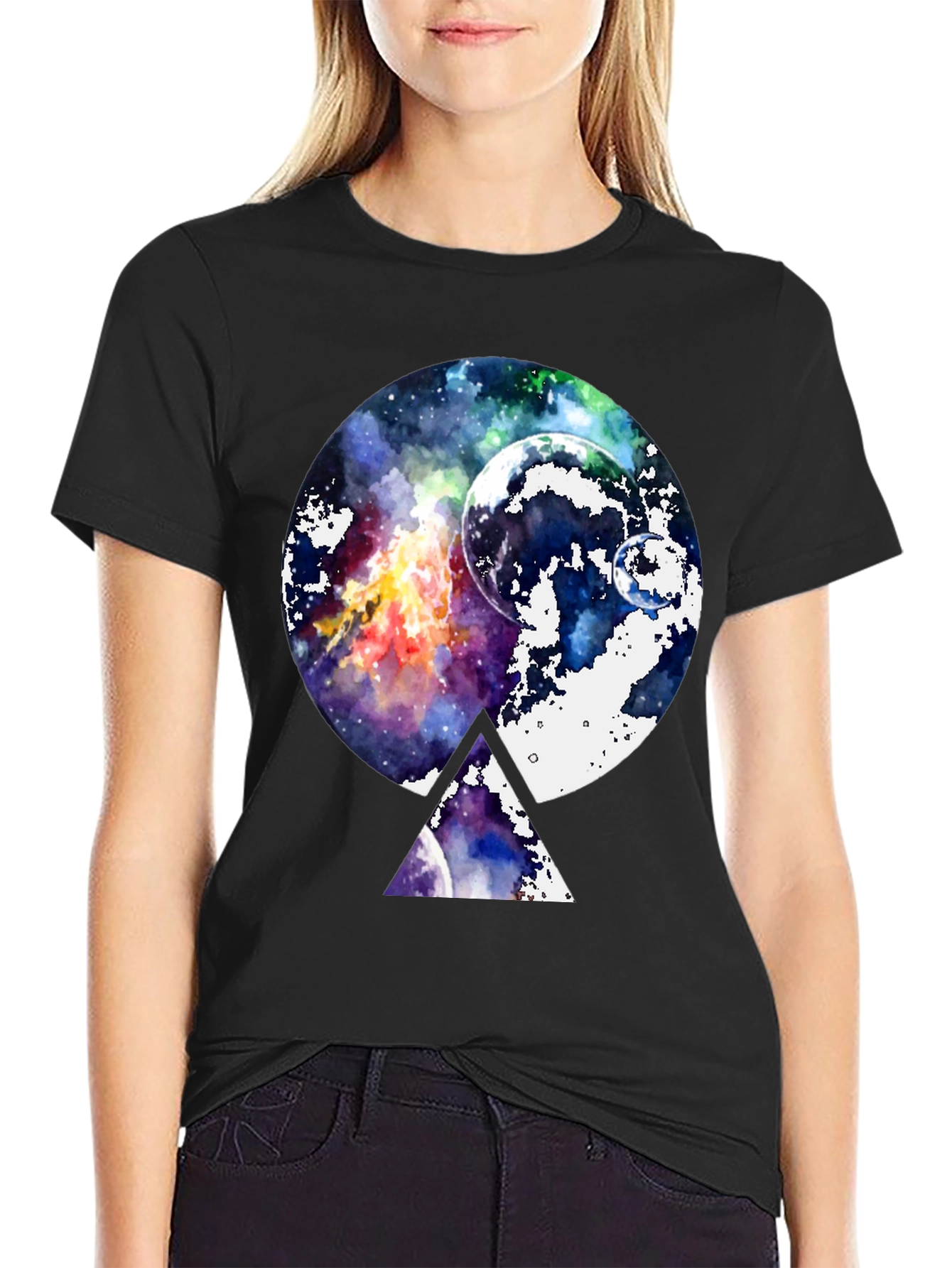 Galaxy Space Graphic Print Black T-Shirt