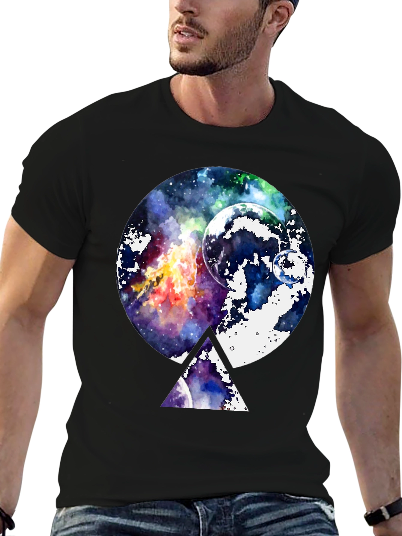 Galaxy Space Graphic Print Black T-Shirt