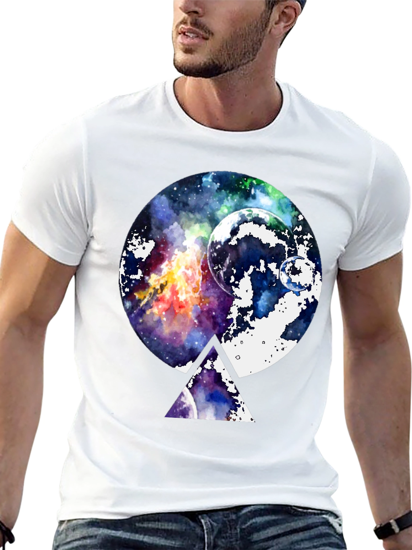 Galaxy Space Graphic Print Black T-Shirt