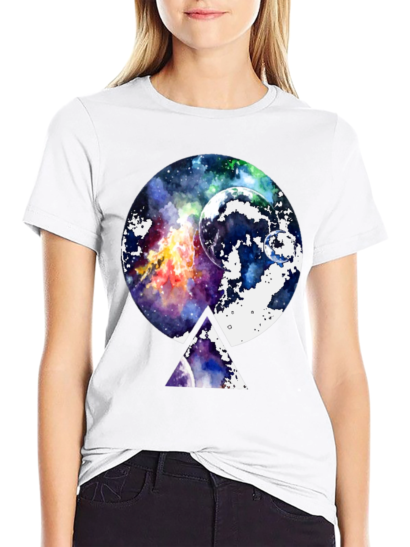 Galaxy Space Graphic Print Black T-Shirt