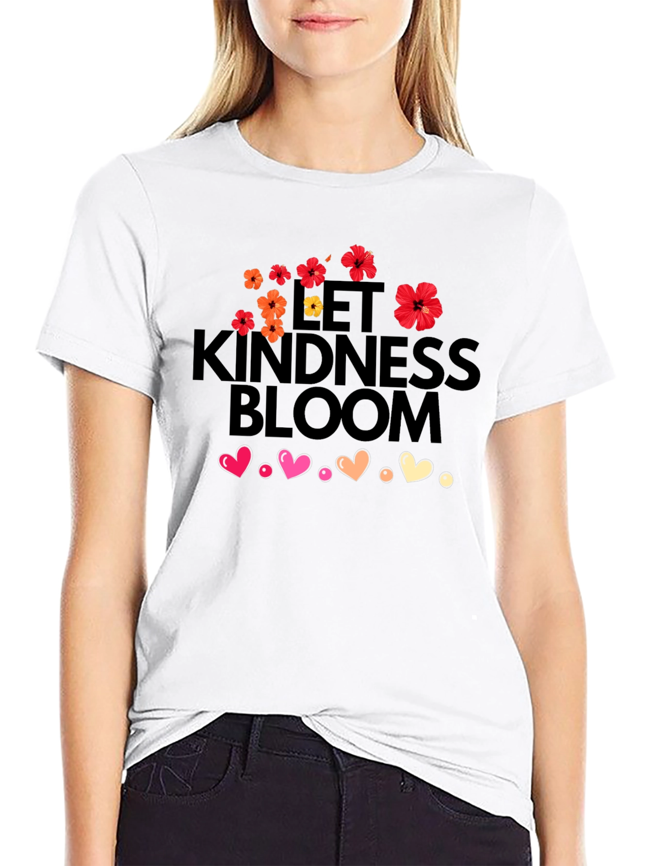 Let Kindness Bloom T-Shirt - Floral Heart Design