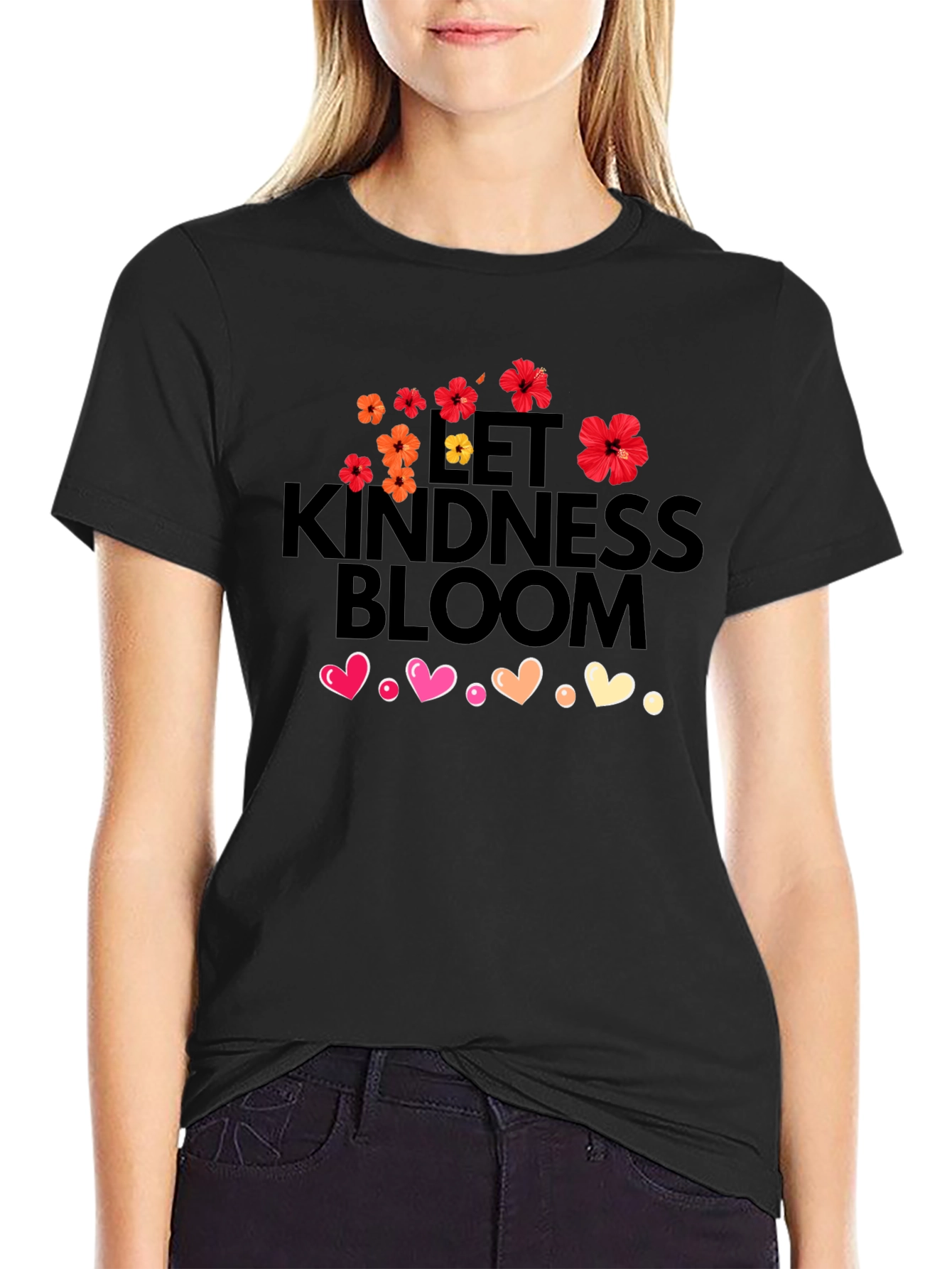 Let Kindness Bloom T-Shirt - Floral Heart Design