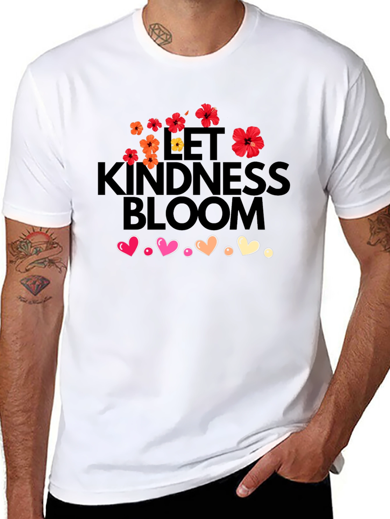 Let Kindness Bloom T-Shirt - Floral Heart Design