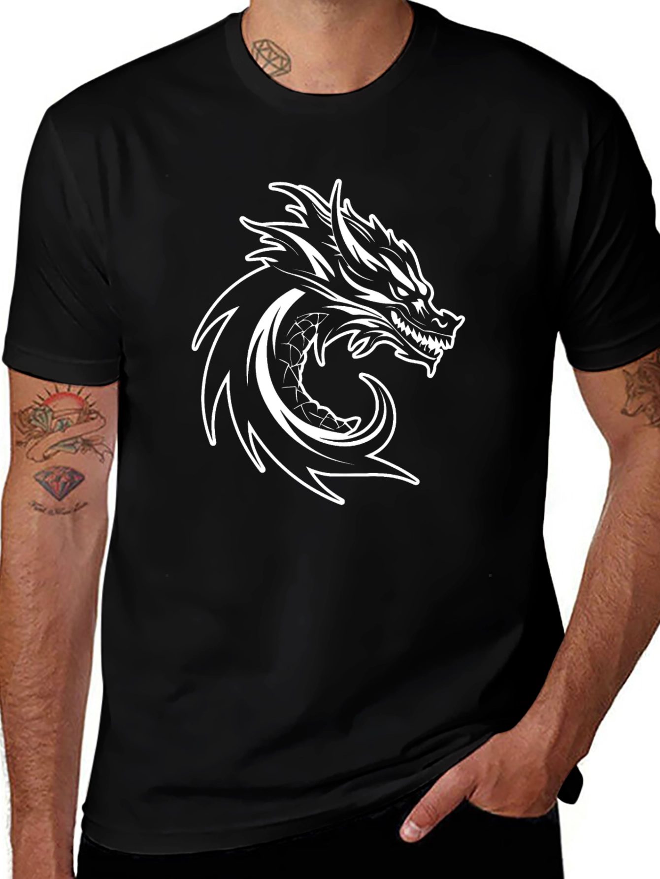 Dragon Graphic Tee - Black Casual T-Shirt