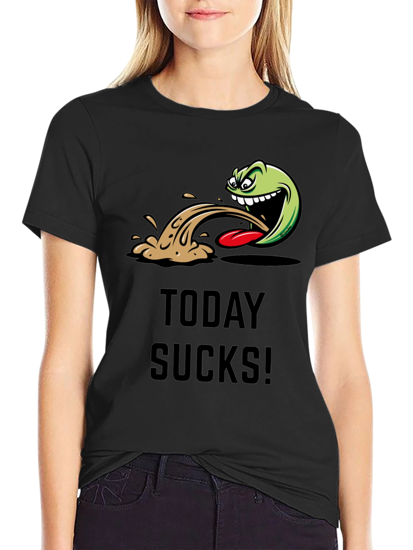 Today Sucks Graphic Tee - Black Cotton Blend T-Shirt