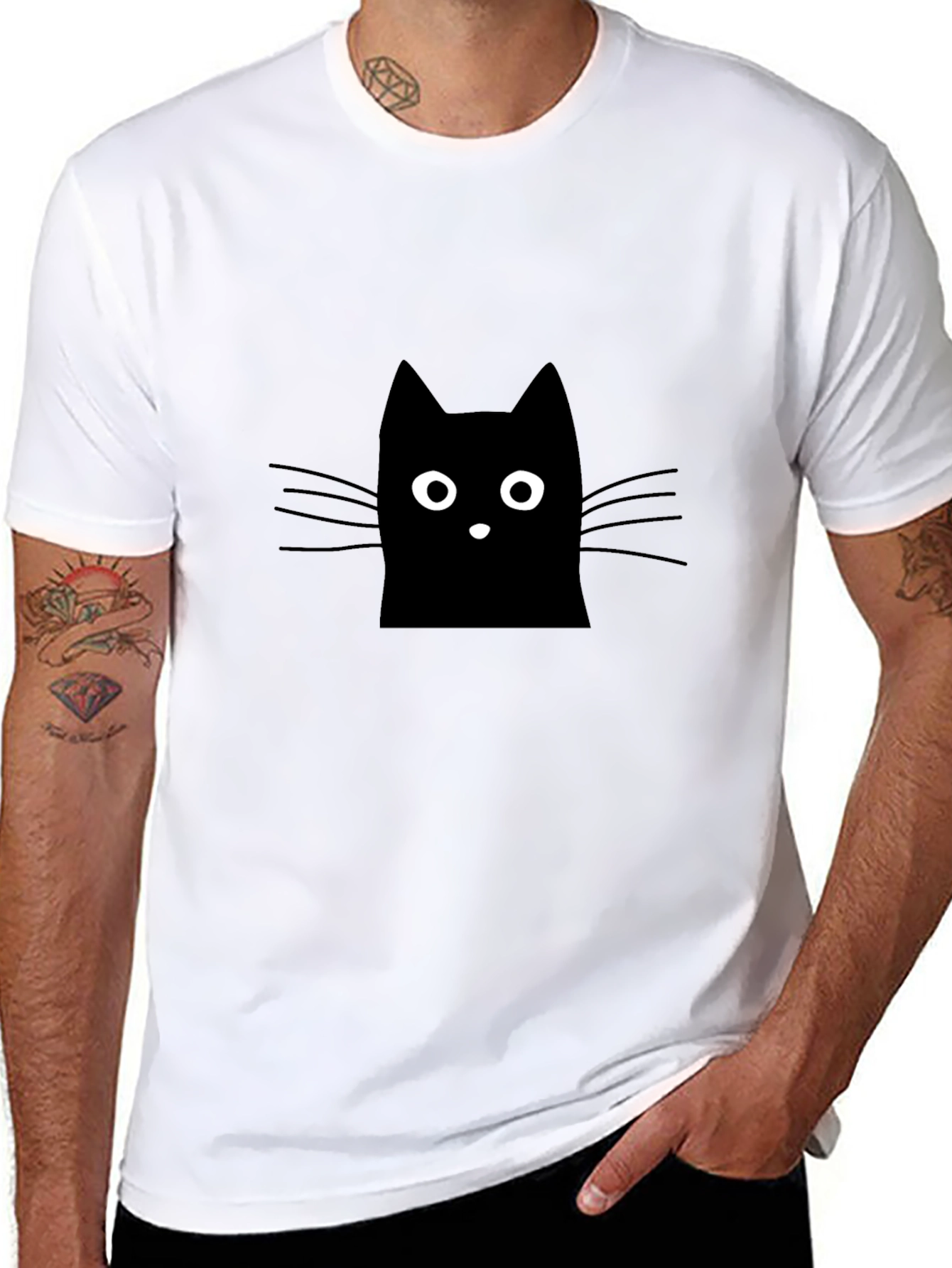Black Cat Graphic Tee - Mens Casual Shirt