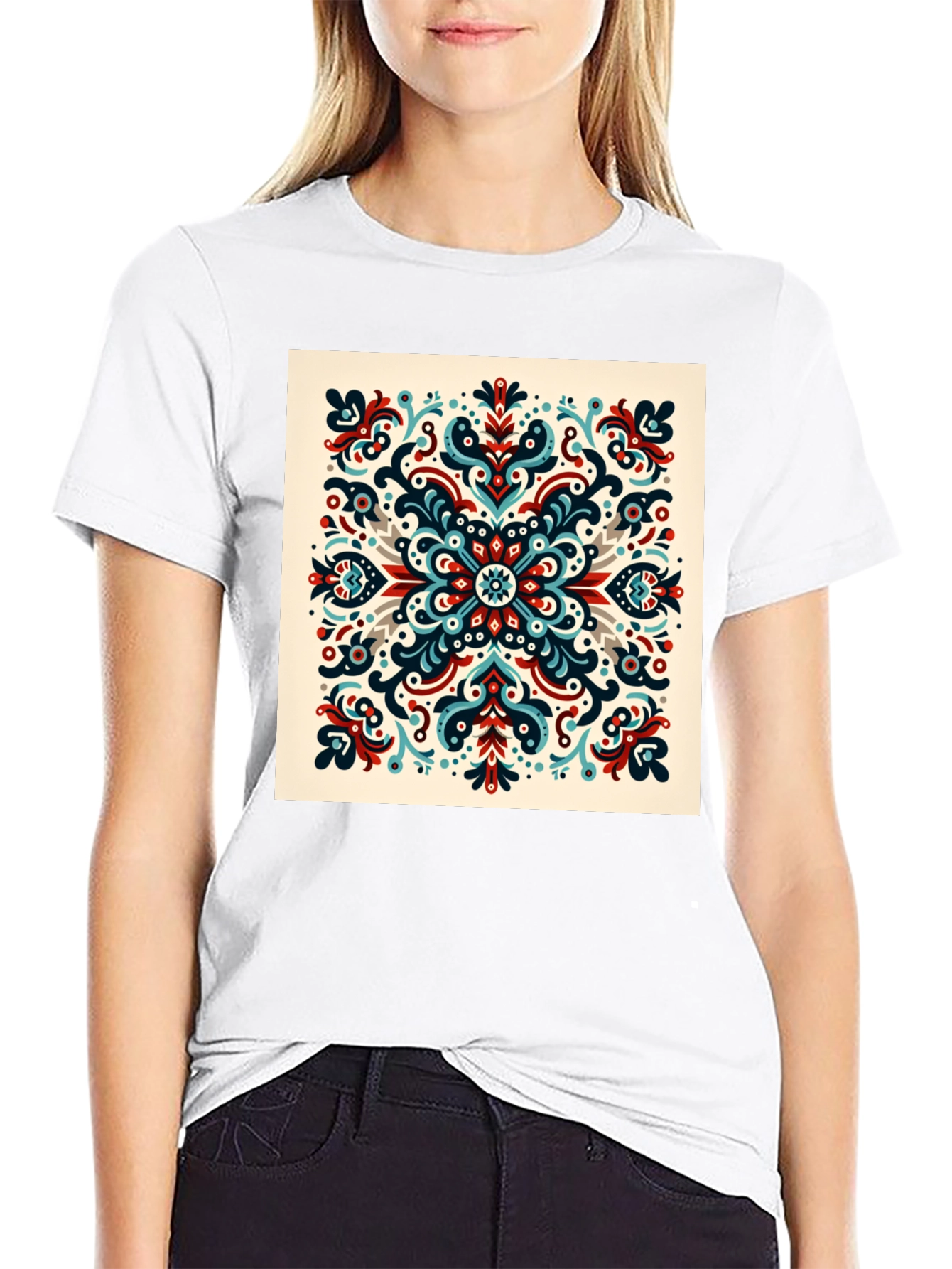 Ornamental Mandala Graphic Print Black T-Shirt
