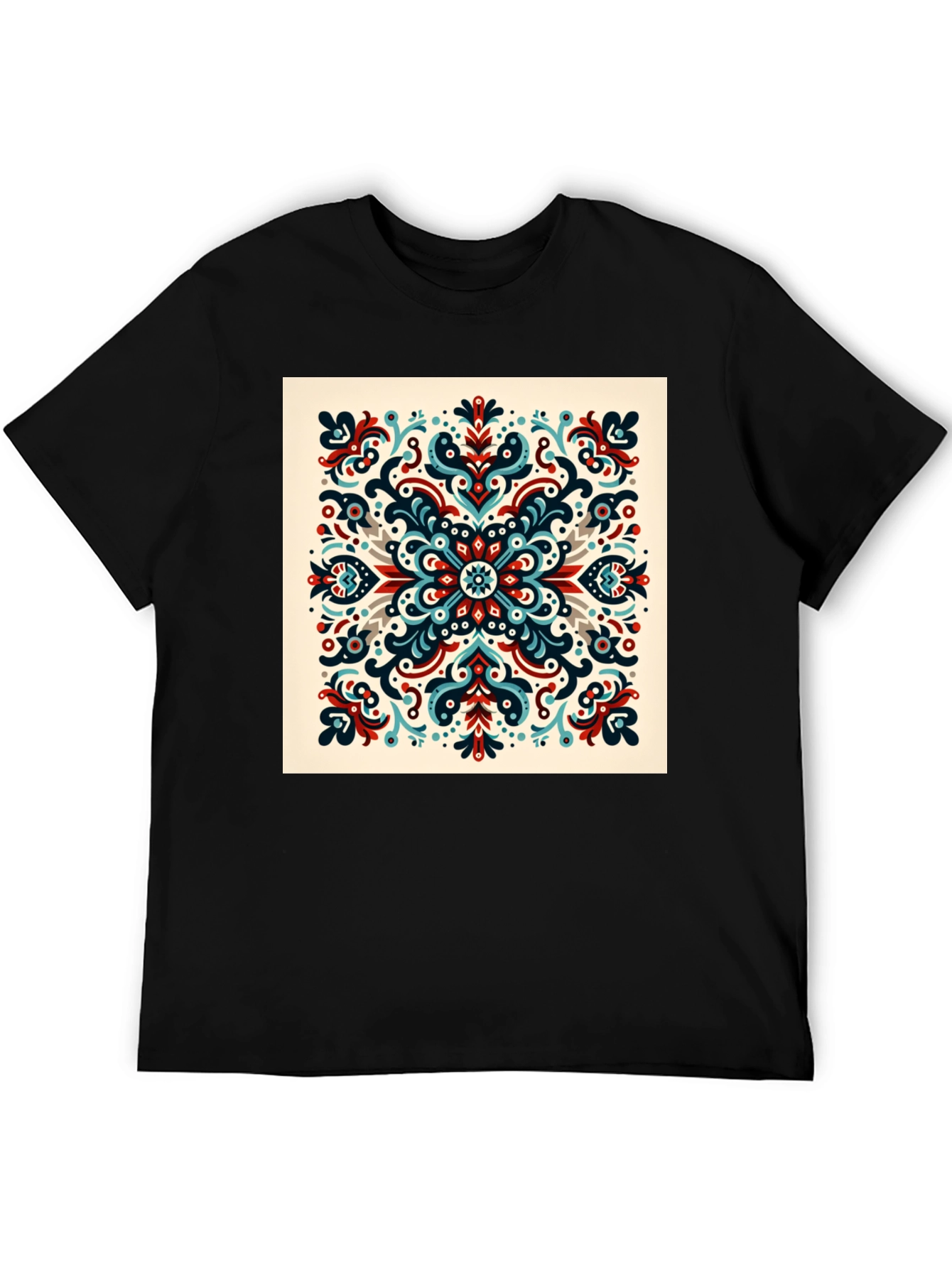 Ornamental Mandala Graphic Print Black T-Shirt