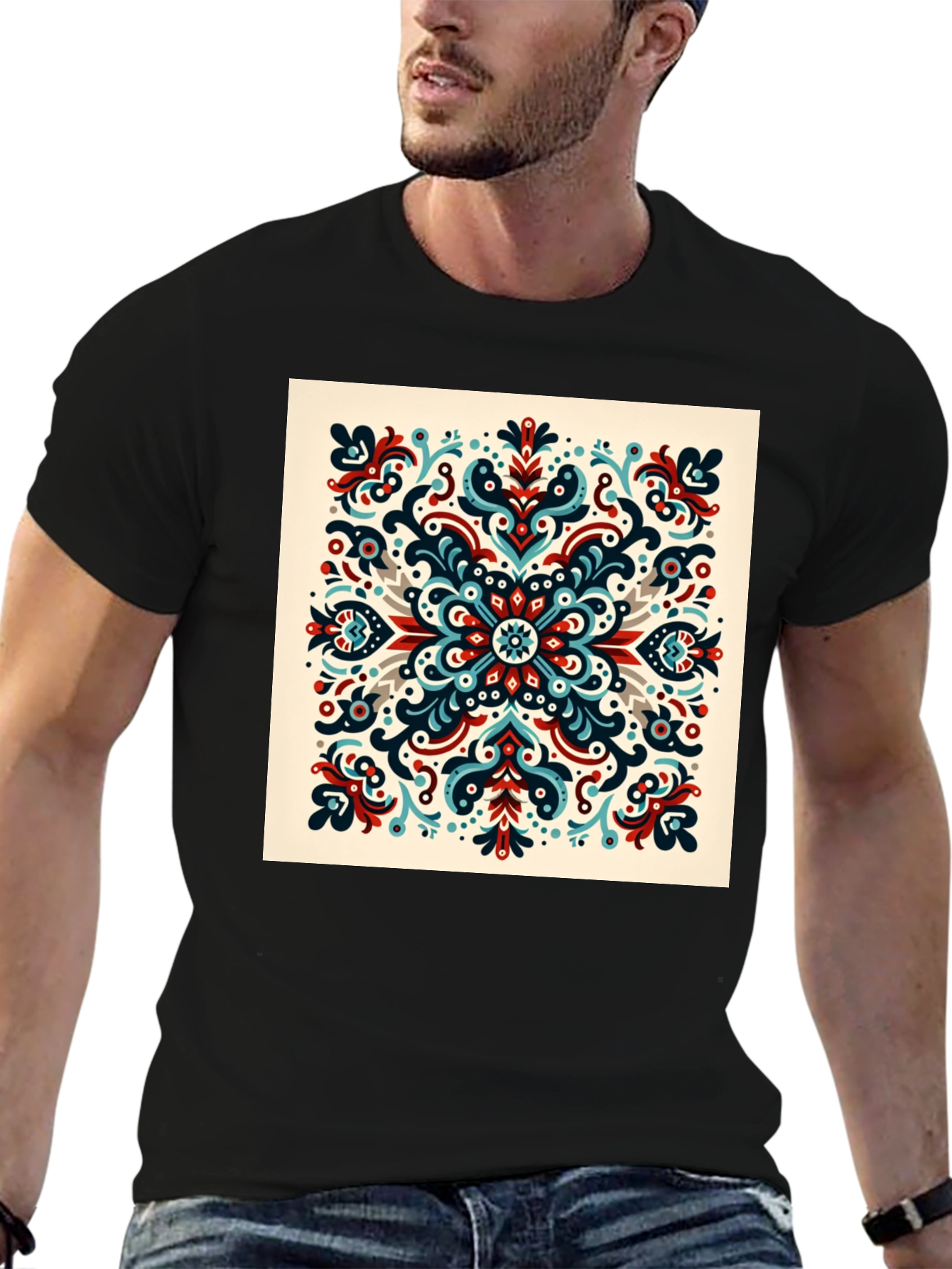 Ornamental Mandala Graphic Print Black T-Shirt