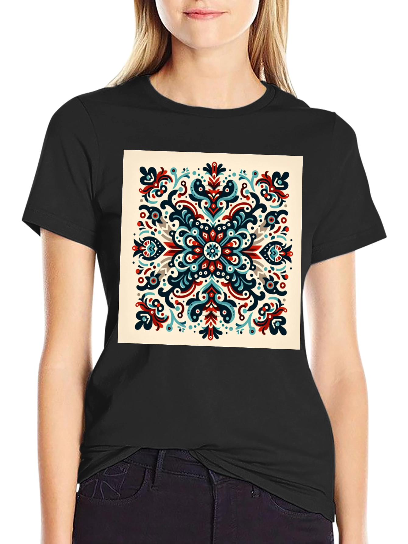 Ornamental Mandala Graphic Print Black T-Shirt