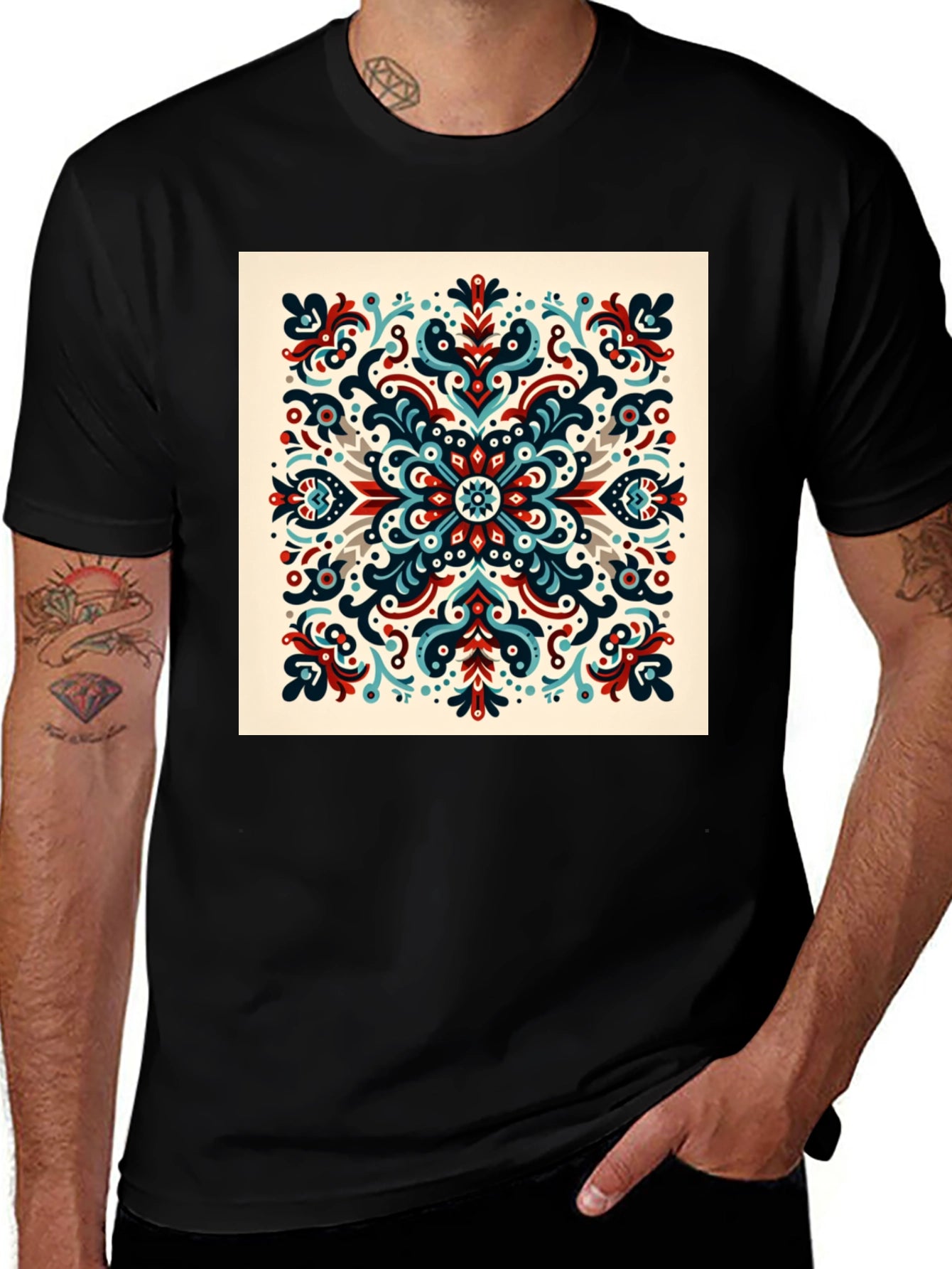 Ornamental Mandala Graphic Print Black T-Shirt
