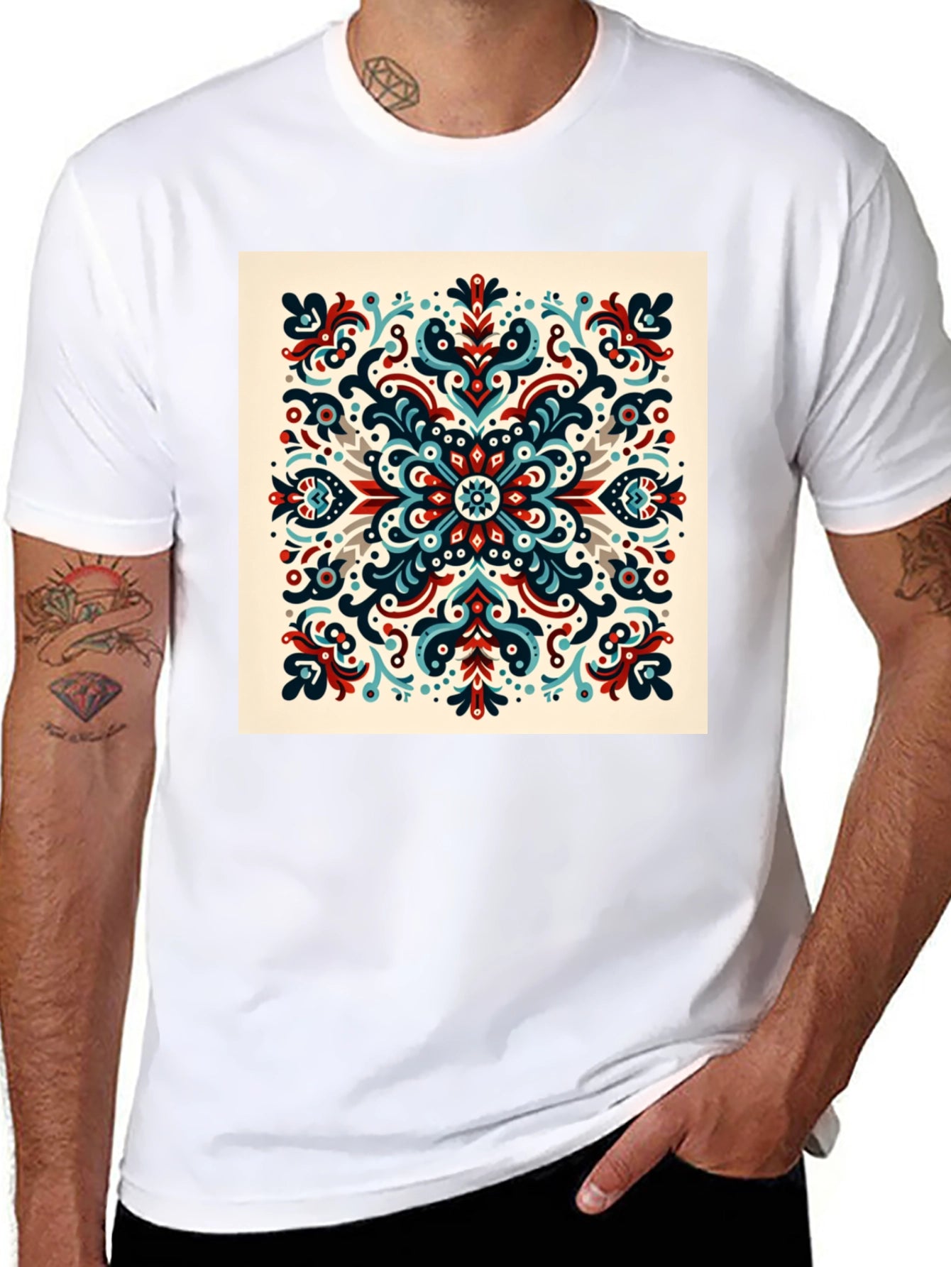 Ornamental Mandala Graphic Print Black T-Shirt