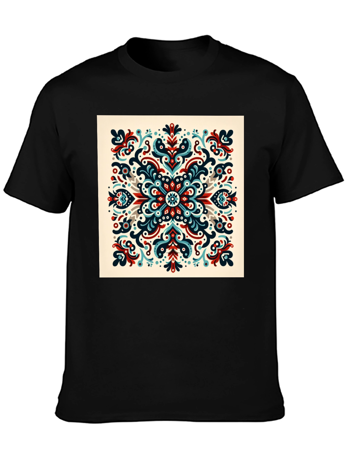 Ornamental Mandala Graphic Print Black T-Shirt