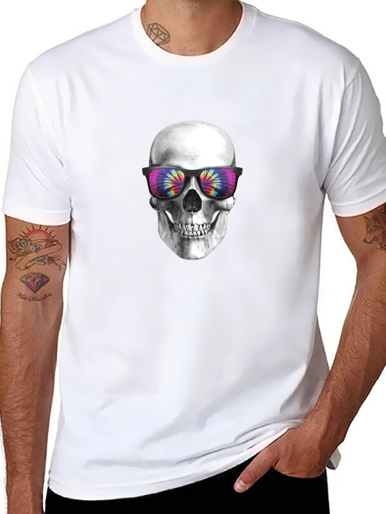 Skull with Tie-Dye Sunglasses Graphic Tee
