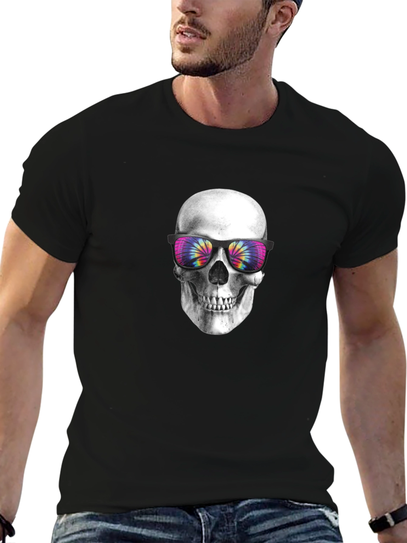 Skull with Tie-Dye Sunglasses Graphic Tee