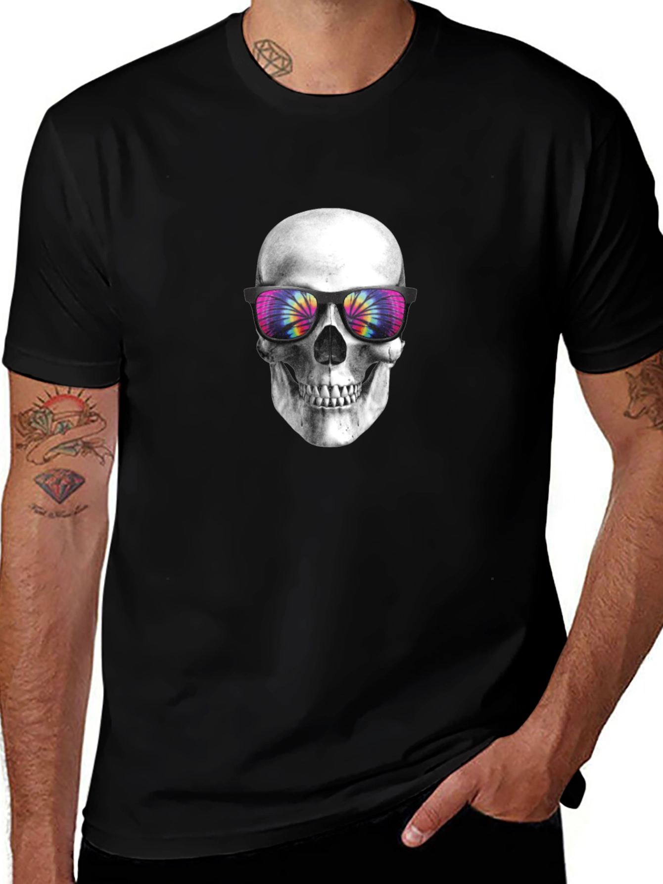 Skull with Tie-Dye Sunglasses Graphic Tee