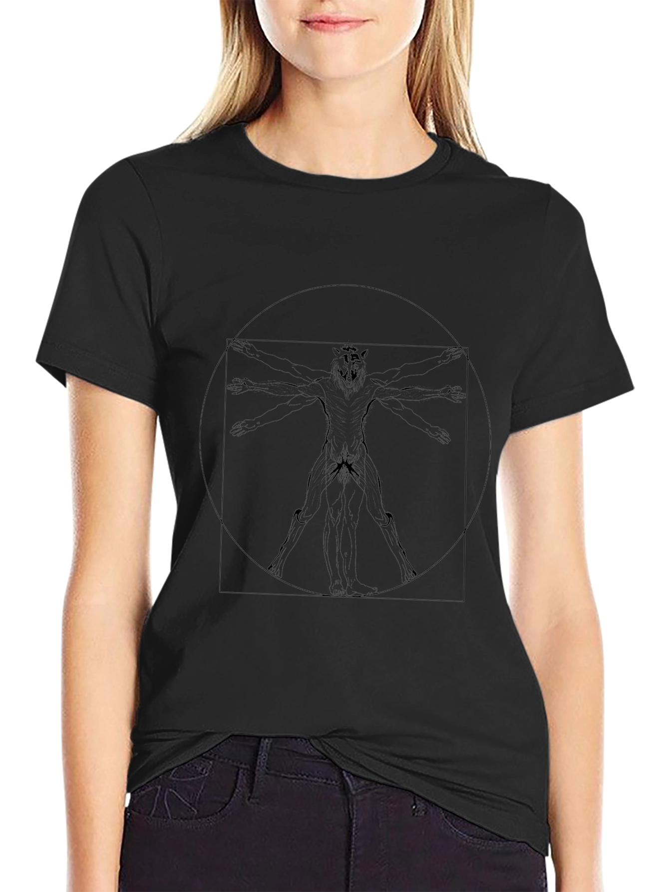 Mens Black Graphic Tee - Wolf Vitruvian