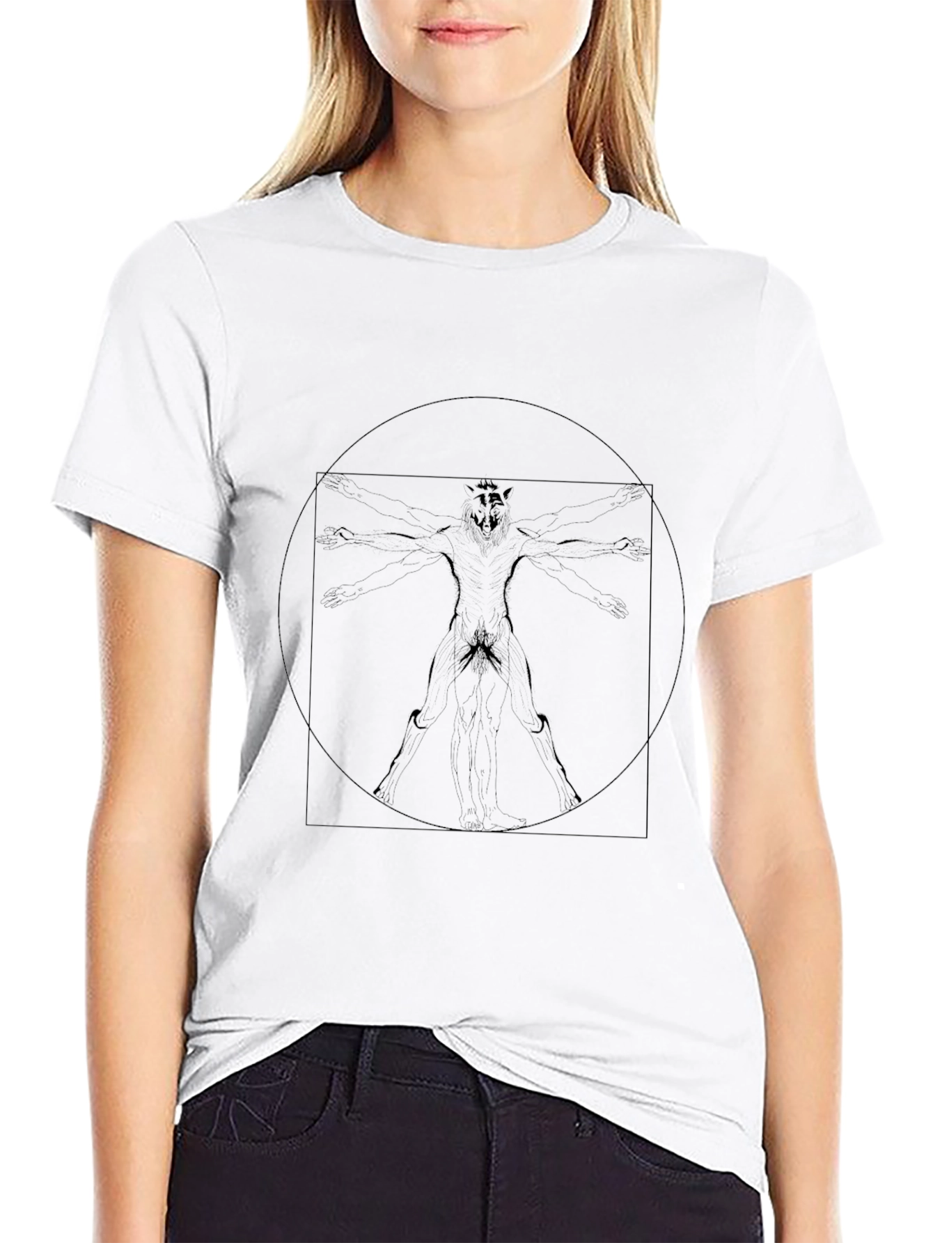 Mens Black Graphic Tee - Wolf Vitruvian