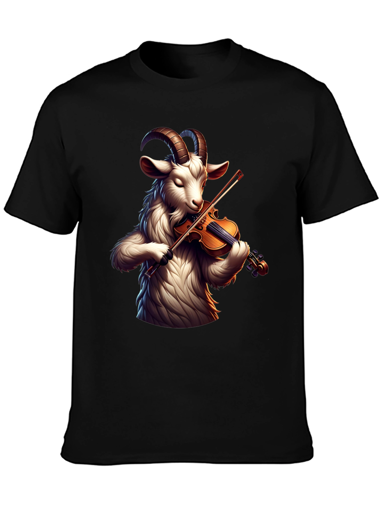 Goat Violinist Graphic Tee - Black Casual T-Shirt
