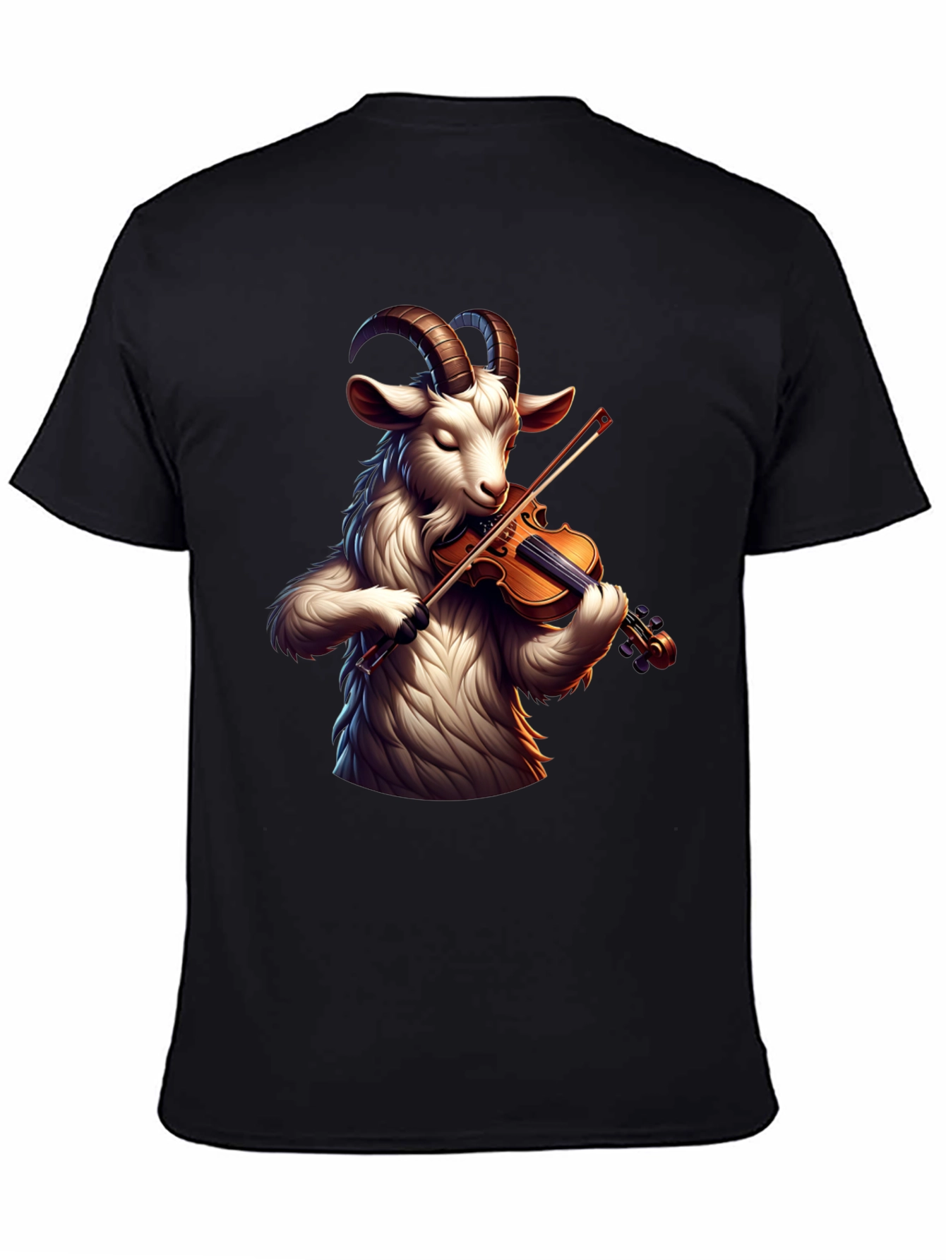 Goat Violinist Graphic Tee - Black Casual T-Shirt