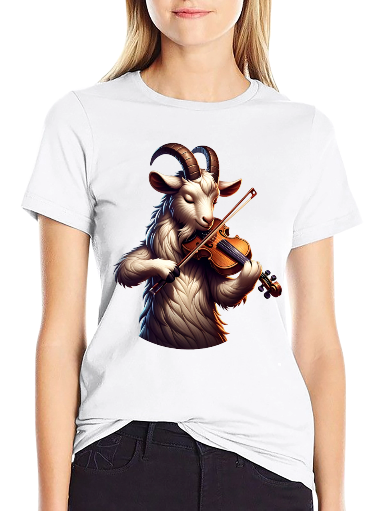 Goat Violinist Graphic Tee - Black Casual T-Shirt