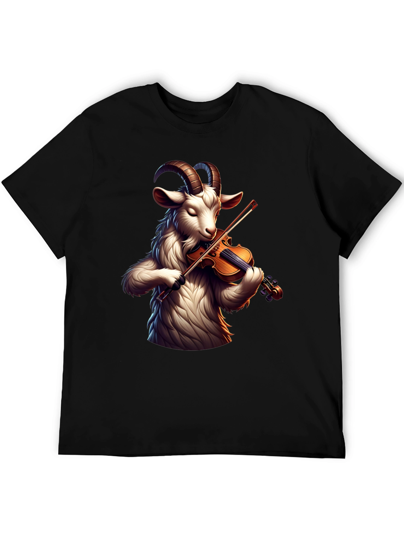 Goat Violinist Graphic Tee - Black Casual T-Shirt