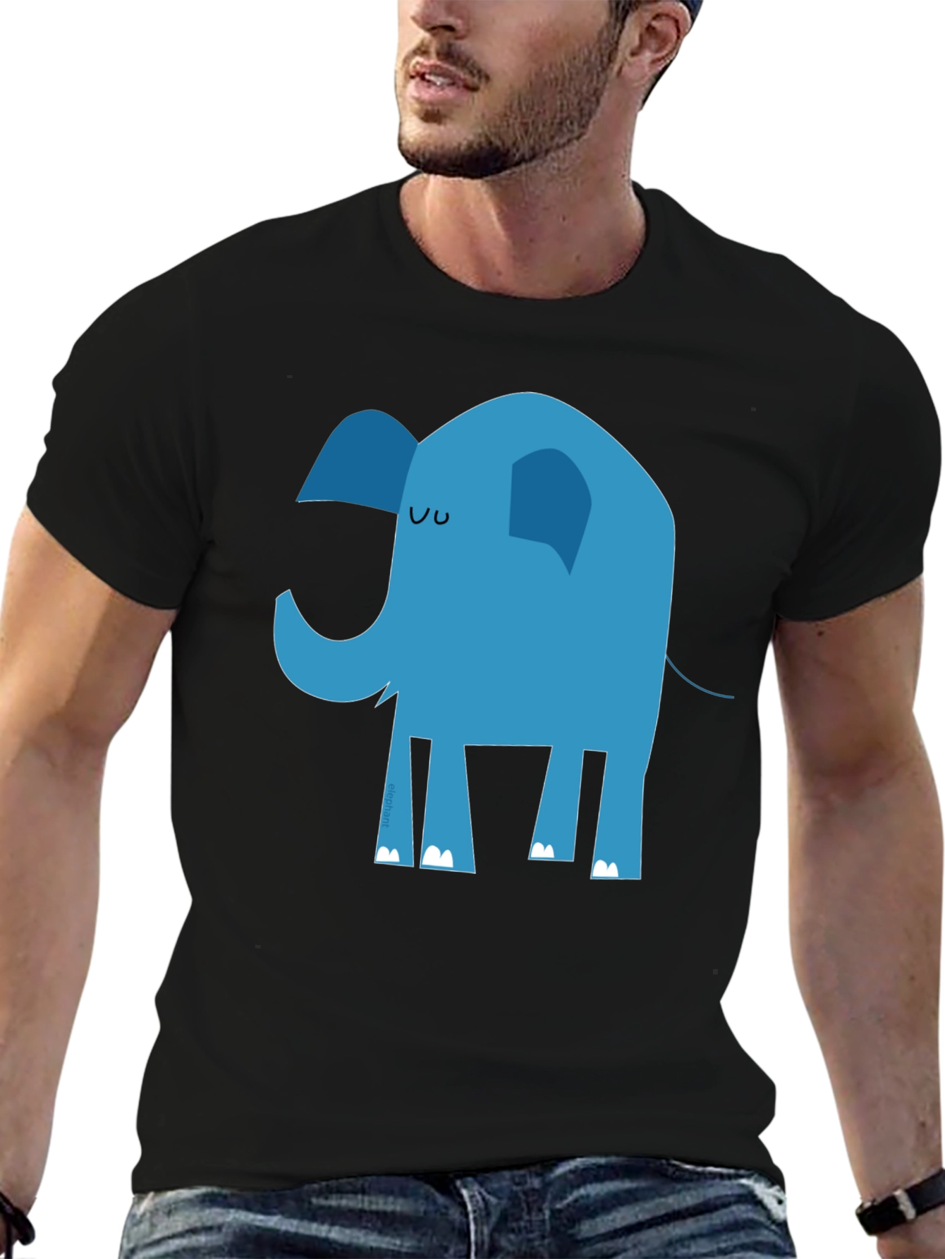 Cartoon Elephant Graphic Black Tee